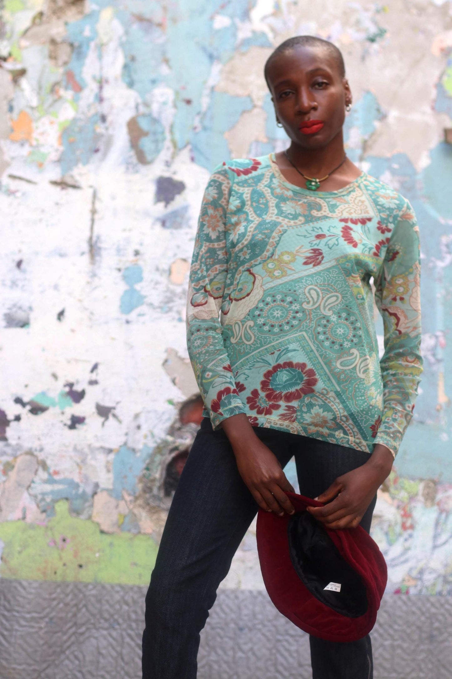 y2k Floral Top| Vintage Olsen Women's Maximalist Blouse | Turquoise Blouse