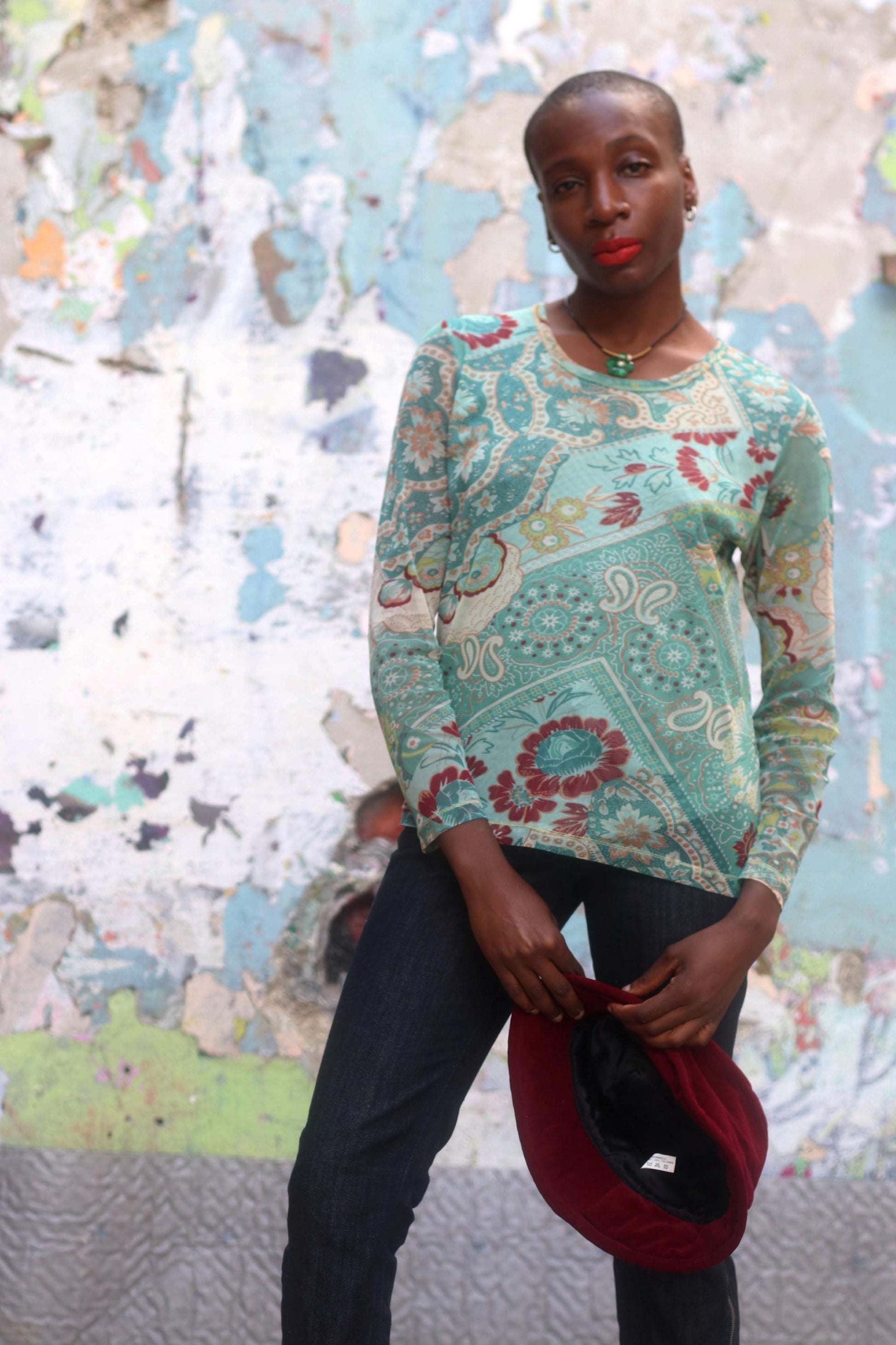 y2k Floral Top| Vintage Olsen Women's Maximalist Blouse | Turquoise Blouse
