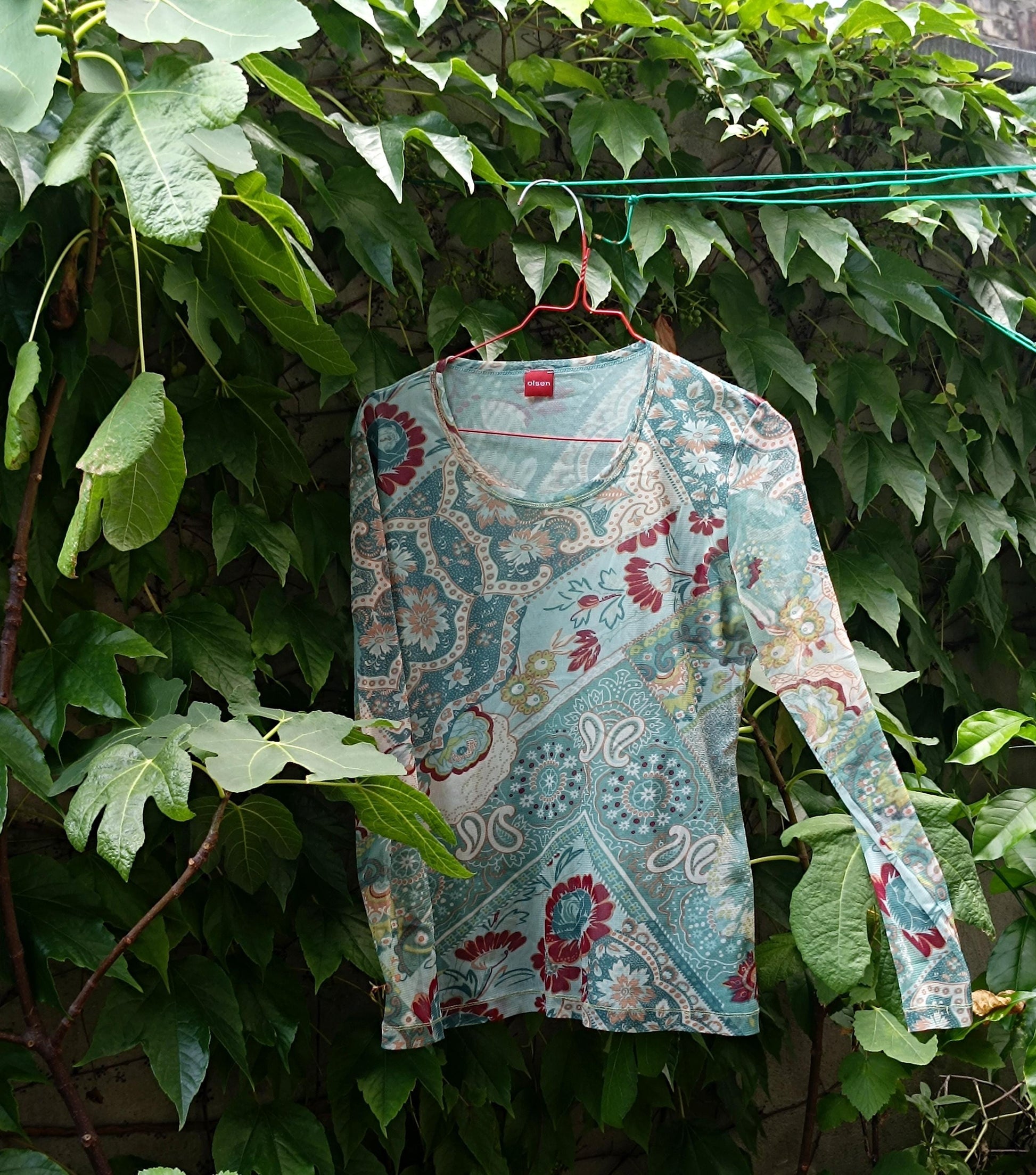 y2k Floral Top| Vintage Olsen Women's Maximalist Blouse | Turquoise Blouse