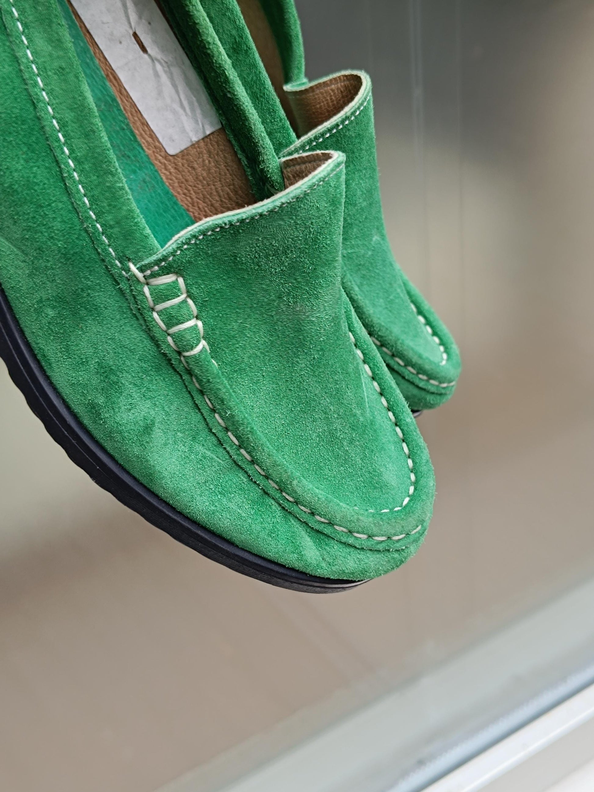 90s ARA Moccasins| Vintage Women's Minimalist Boat Shoes| Preppy Green Everyday Flats UK 3.5