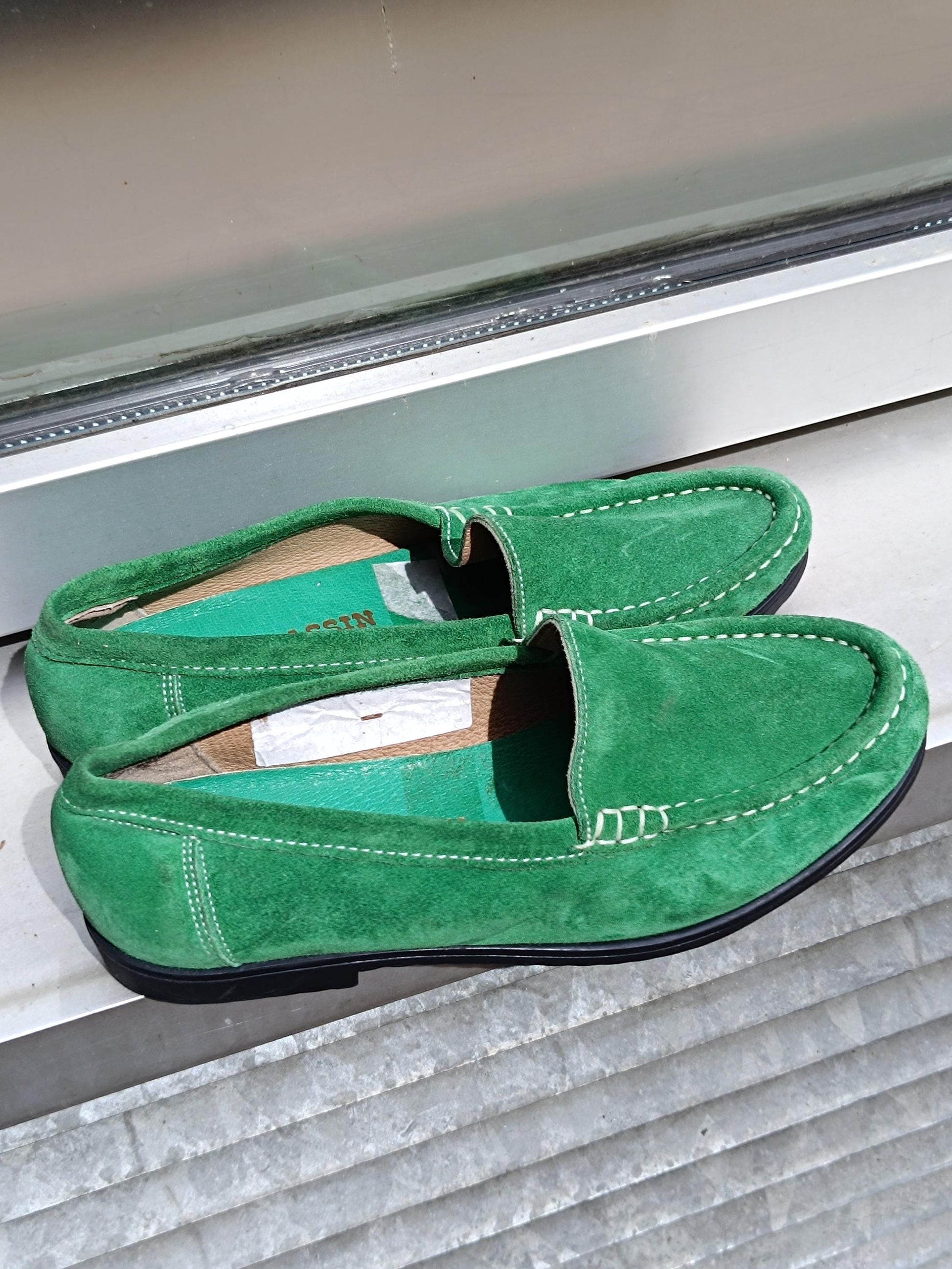 90s ARA Moccasins| Vintage Women's Minimalist Boat Shoes| Preppy Green Everyday Flats UK 3.5