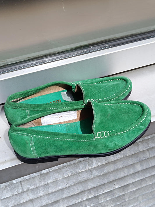 90s ARA Moccasins| Vintage Women's Minimalist Boat Shoes| Preppy Green Everyday Flats UK 3.5