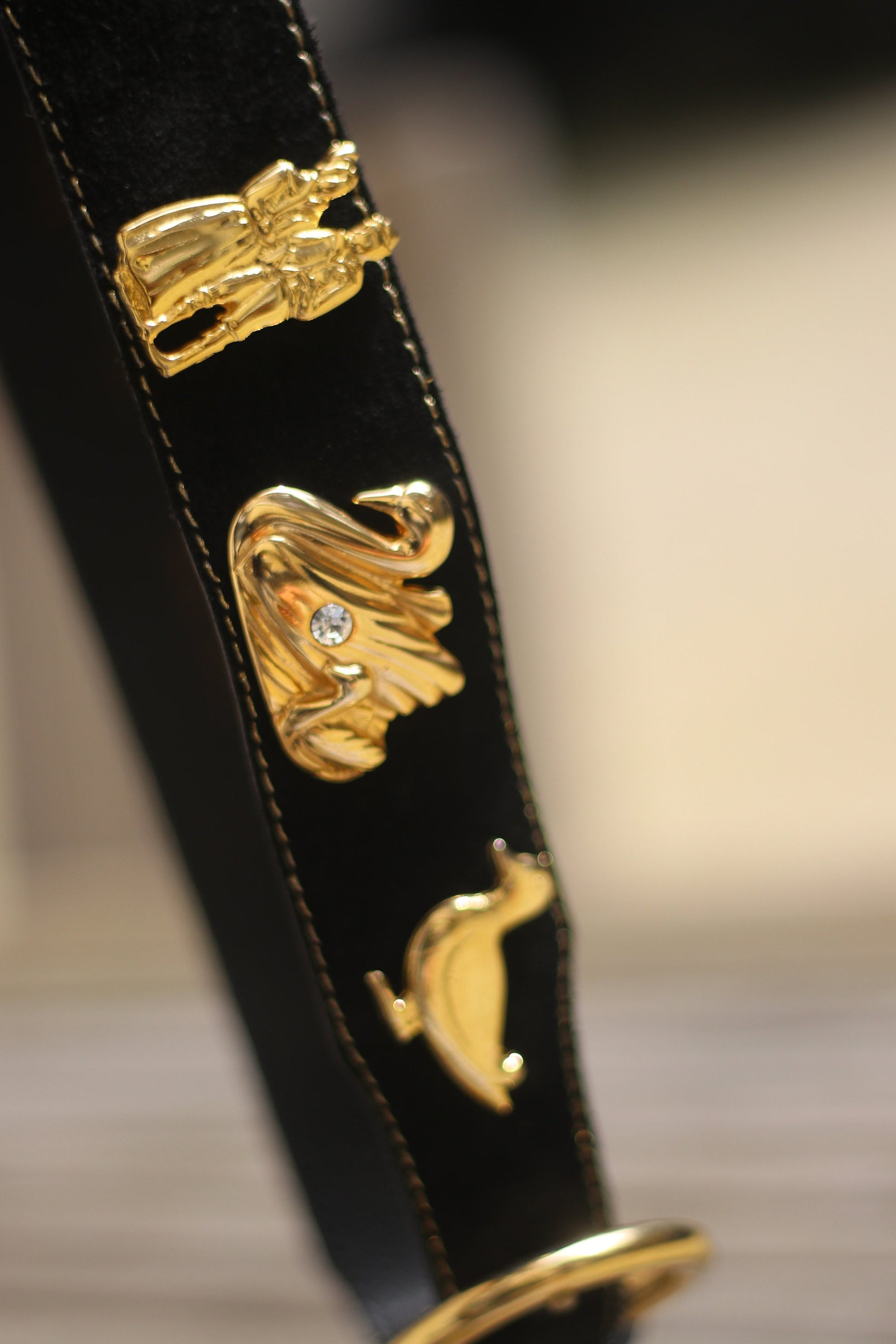 80s Suede Belt| Vintage Black Folkloric Studded Belt | Women's Black Belt with Animal Shaped Studs| Whimsical Belt with Farm Animal Charms