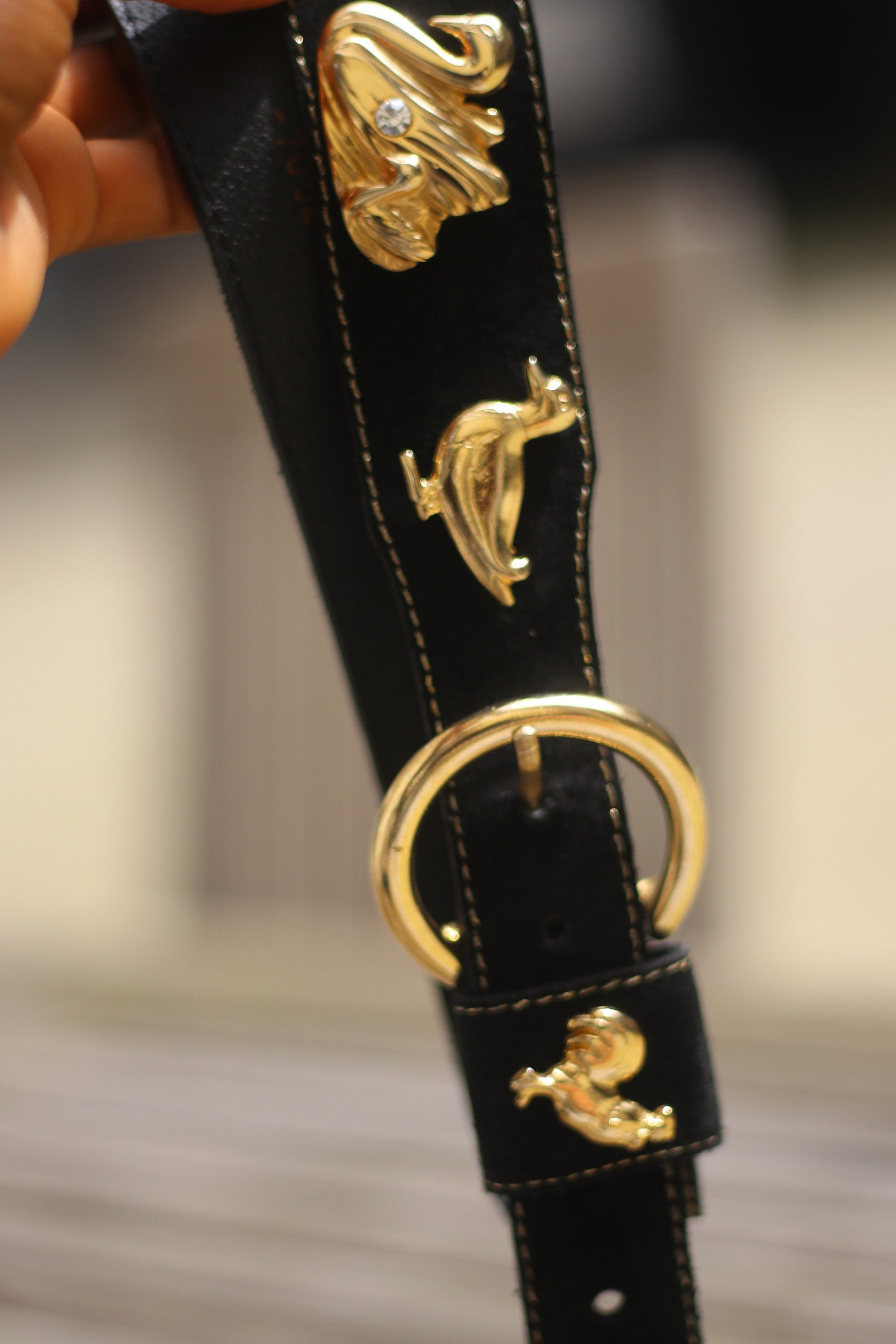 80s Suede Belt| Vintage Black Folkloric Studded Belt | Women's Black Belt with Animal Shaped Studs| Whimsical Belt with Farm Animal Charms