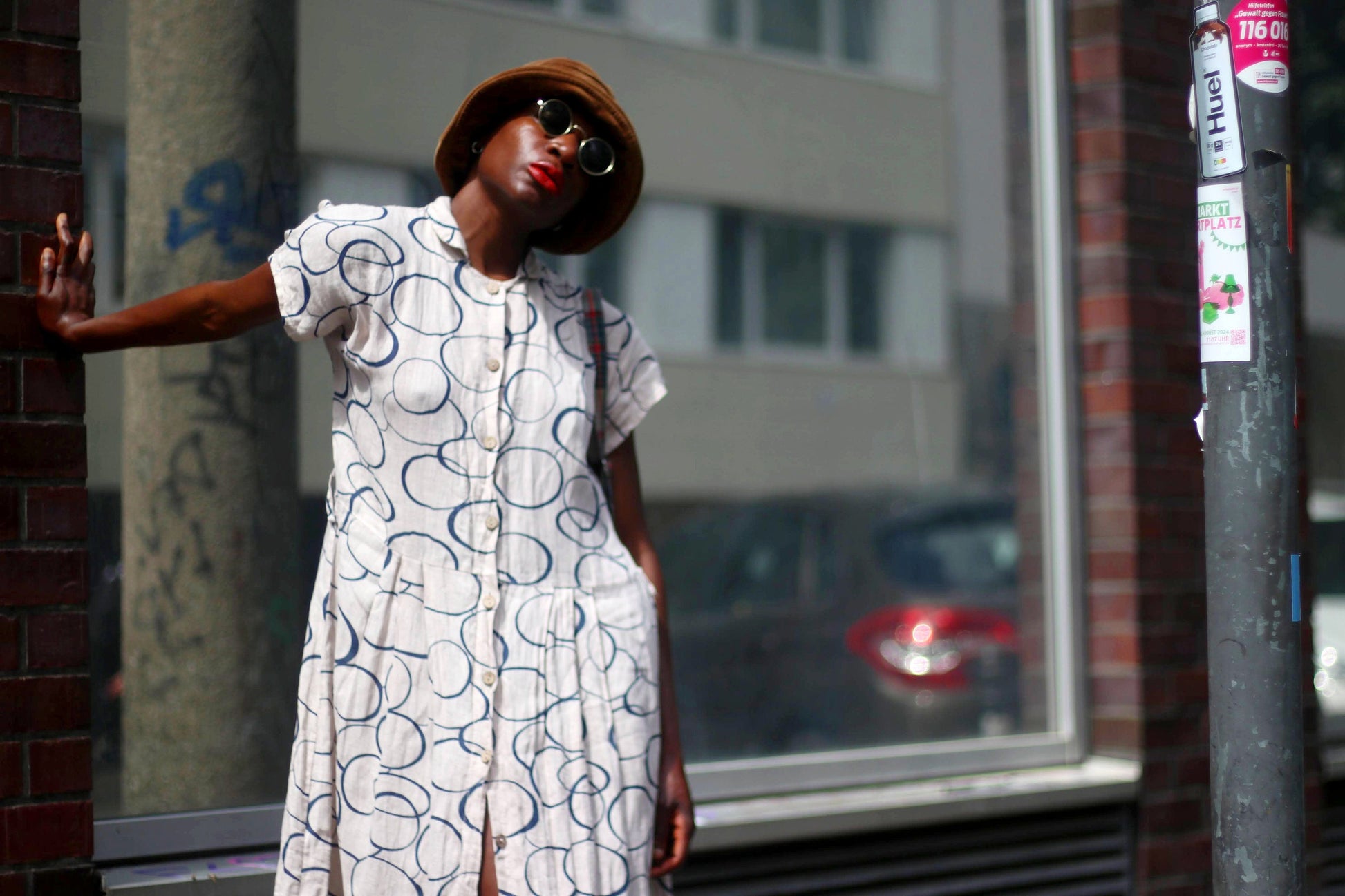 90s Abstract Print Dress| Vintage Summer Dress| Cream Circle Print Midi Dress| Women's Maximalist Hipster Design