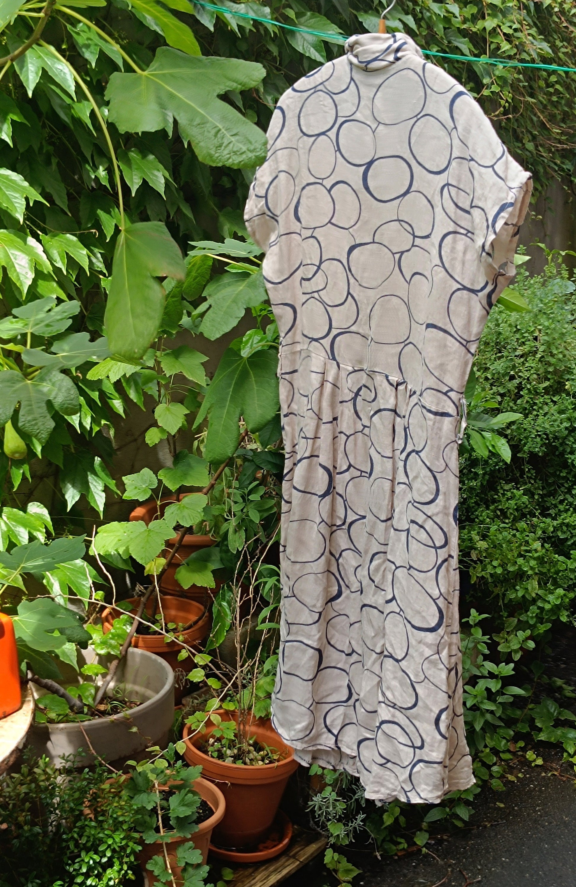 90s Abstract Print Dress| Vintage Summer Dress| Cream Circle Print Midi Dress| Women's Maximalist Hipster Design