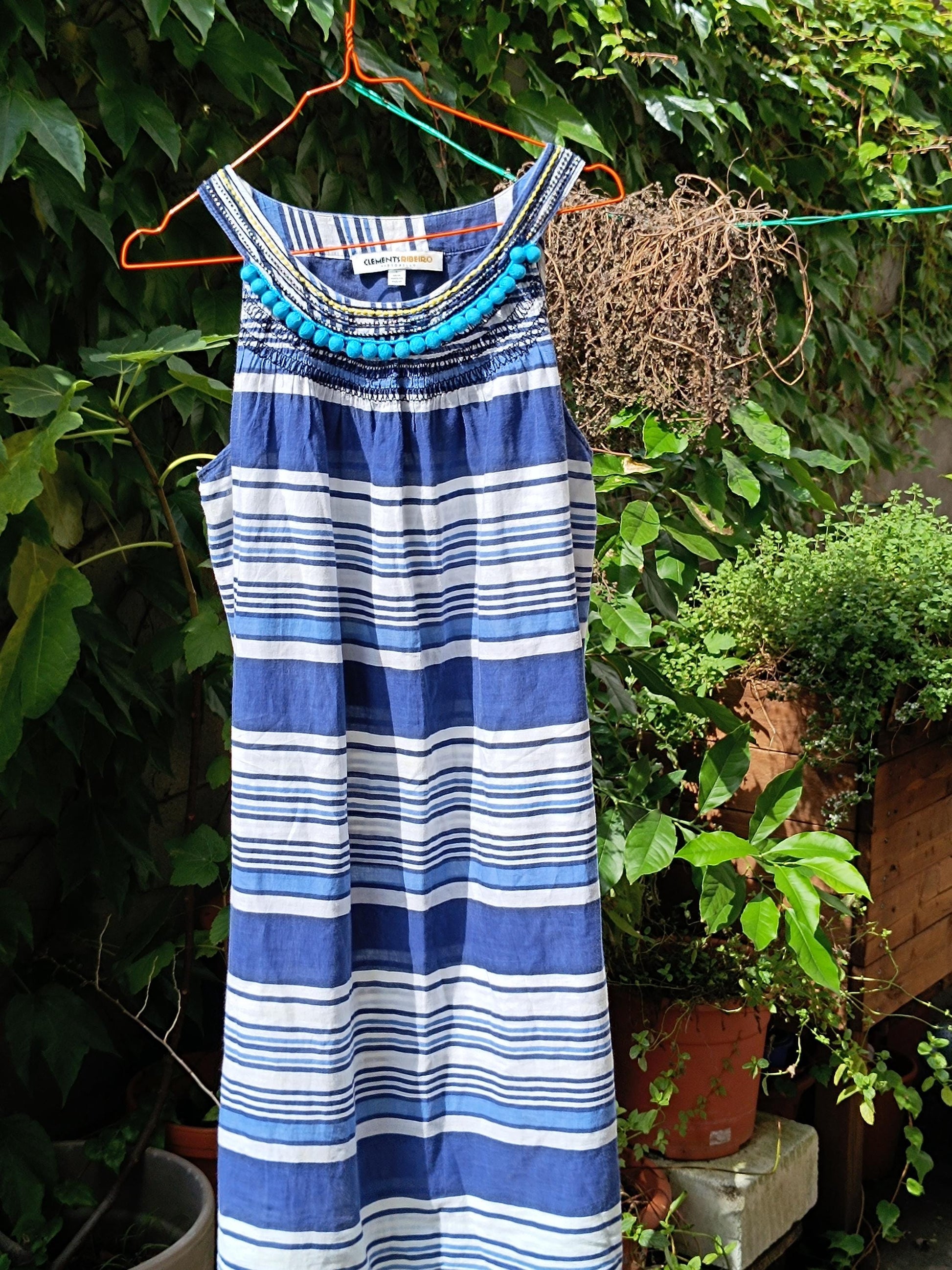 Vintage Clements Ribeiro Dress 90s Striped Dress Beaded Halter Top