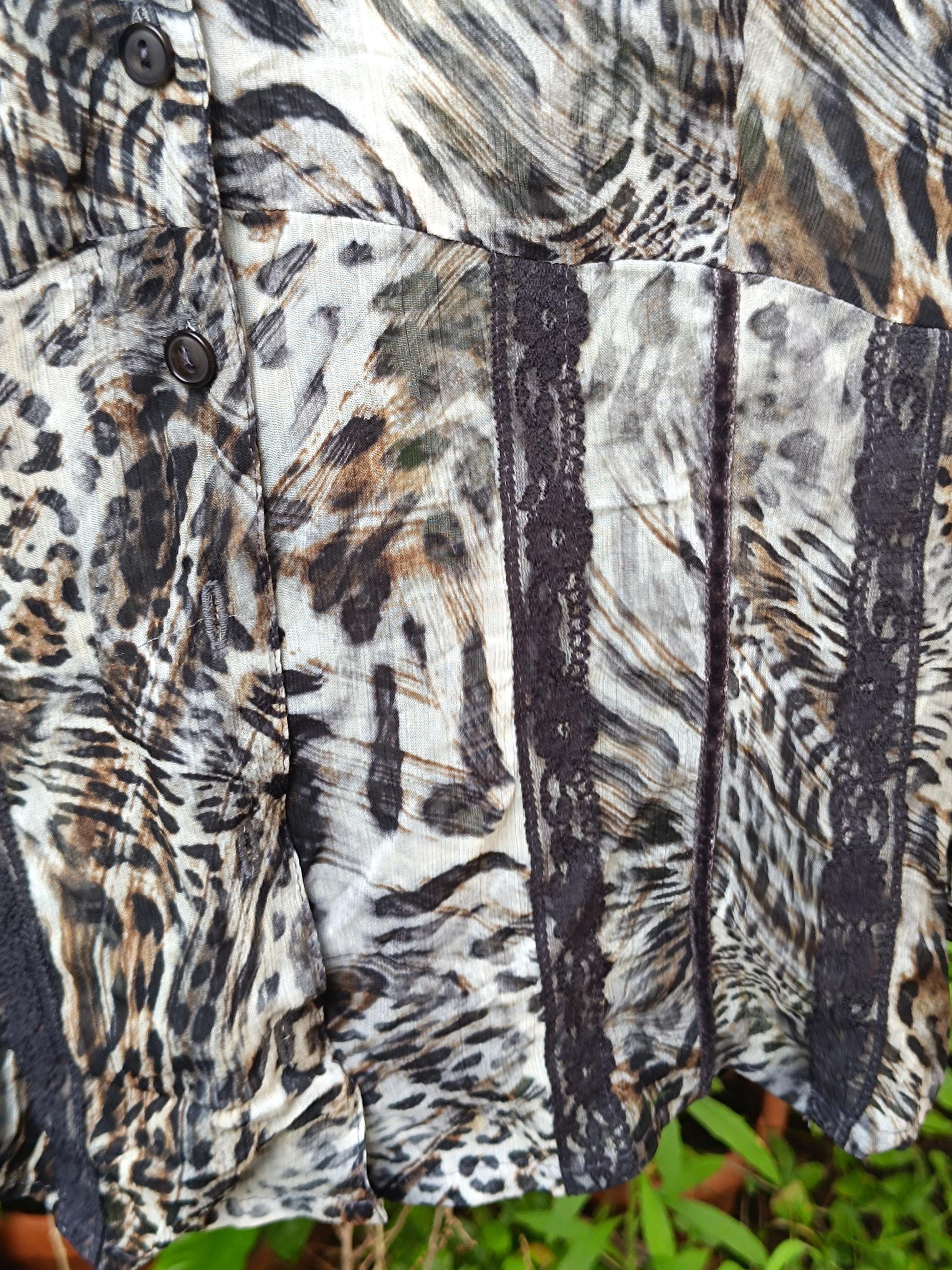 y2k Maximalist BiBA Blouse | Vintage Women's Animal Print Shirt | Brown Leo print Boho Blouse