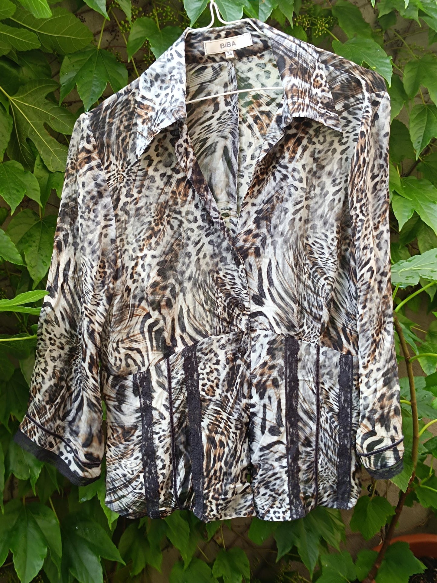 y2k Maximalist BiBA Blouse | Vintage Women's Animal Print Shirt | Brown Leo print Boho Blouse