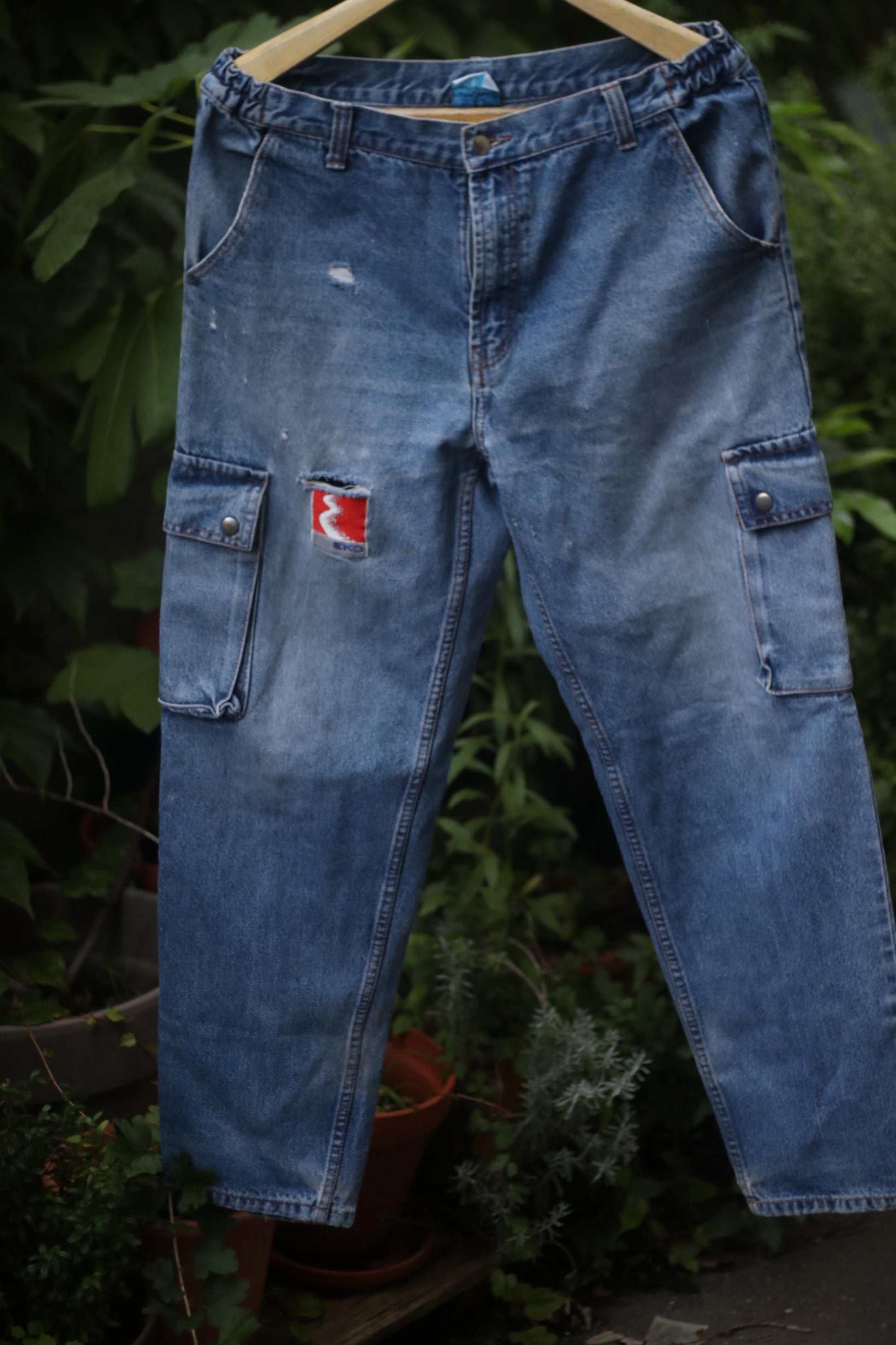 y2k Plus Size Blue Denim| Vintage Cargo-like Distressed Ripped Jeans| Women's Streetwear