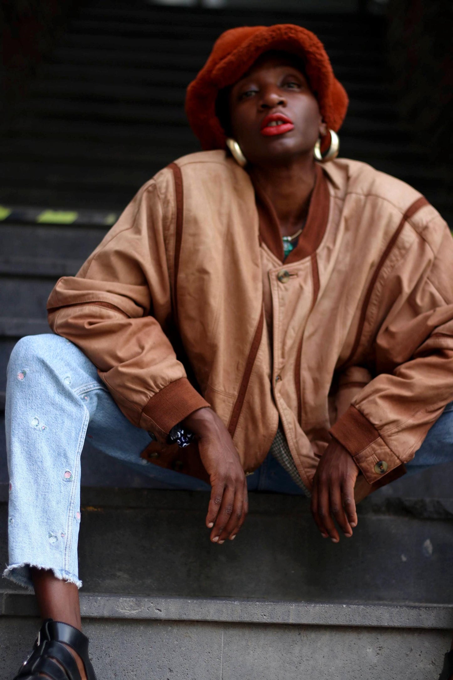 90s Leather Bomber| Vintage Brown Unisex Jacket| Minimalist Fall Sportswear Inspired Coat