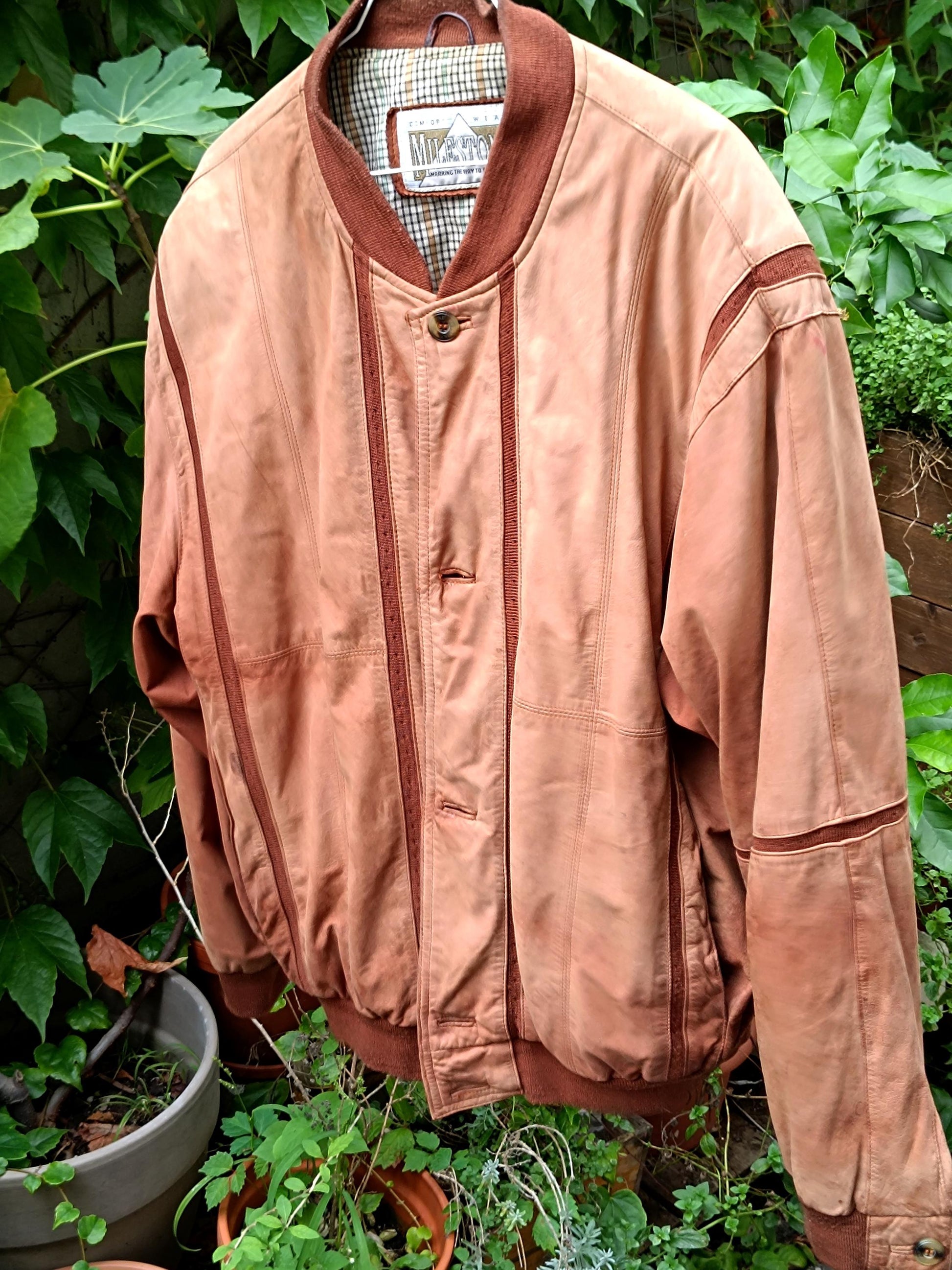 90s Leather Bomber| Vintage Brown Unisex Jacket| Minimalist Fall Sportswear Inspired Coat