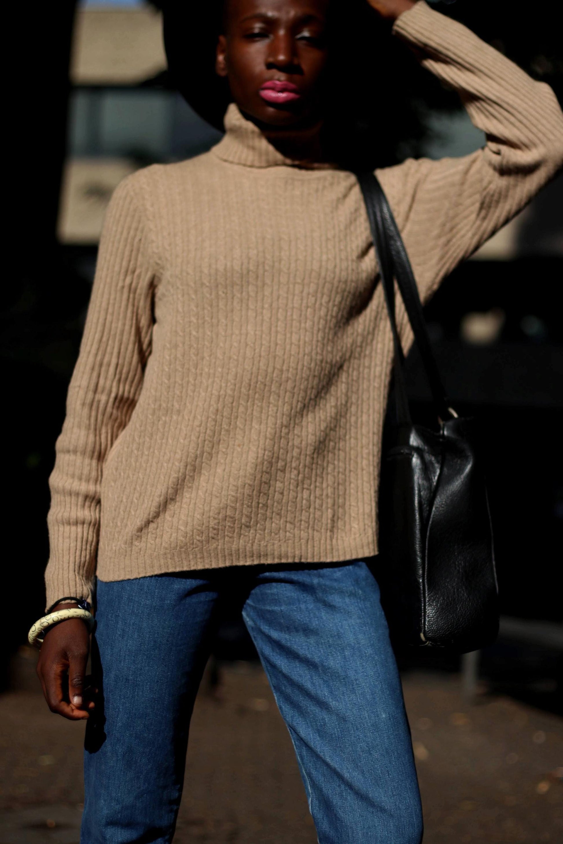 90s Esprit Turtleneck| Vintage Brown Winter Merino Wool Blend Winter Sweater| Women's Minimalist Long-sleeved Sweater