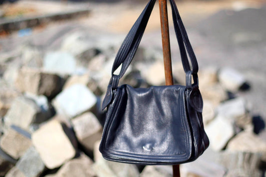 Genuine Leather Bag | Vintage Compact Black Shoulder bag | Women's Minimalism Chic 90s Hand bag|