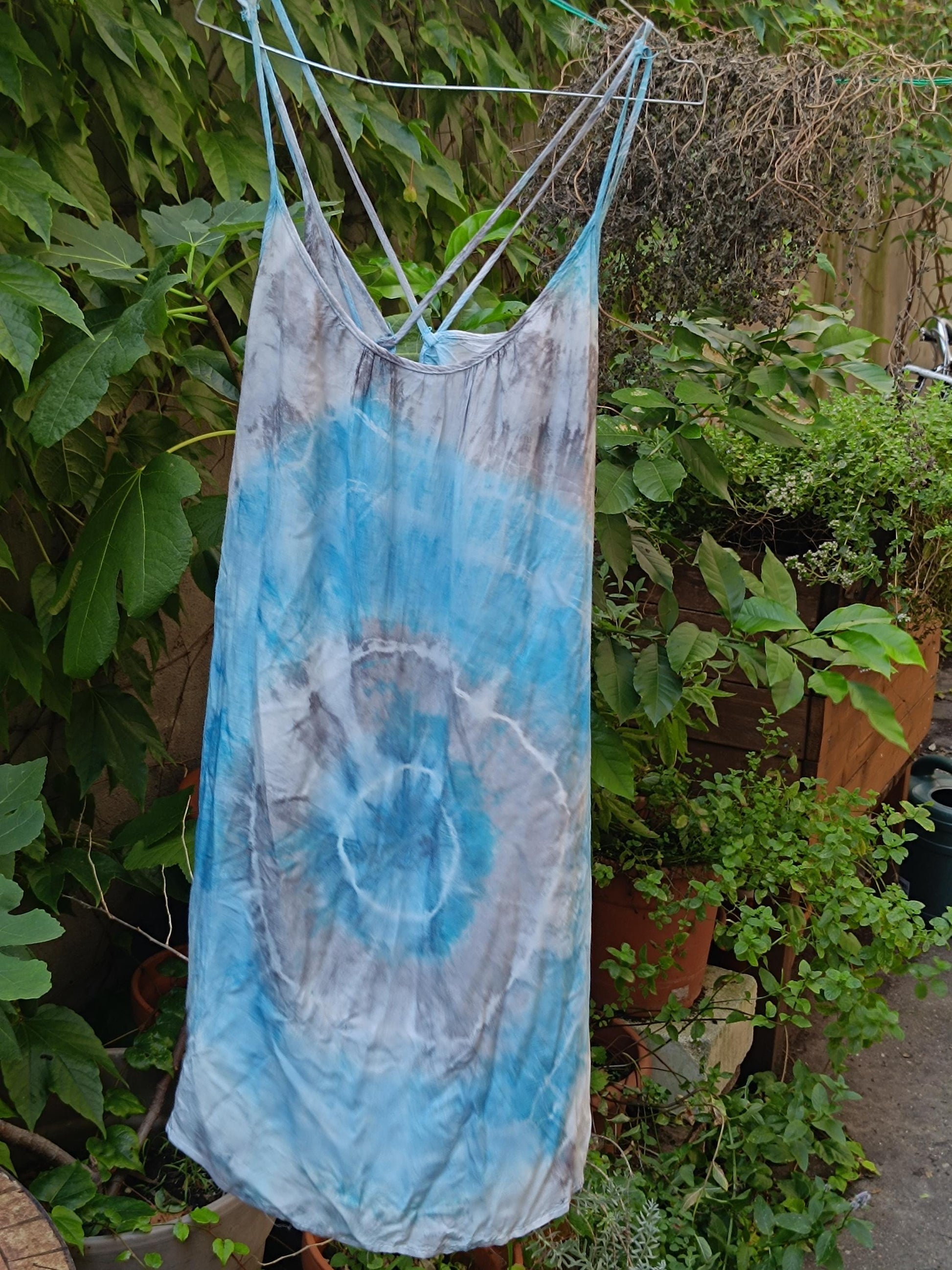 90s tie dye dress Vintage 90s Tie Dye Ruched Halter Dress (S)