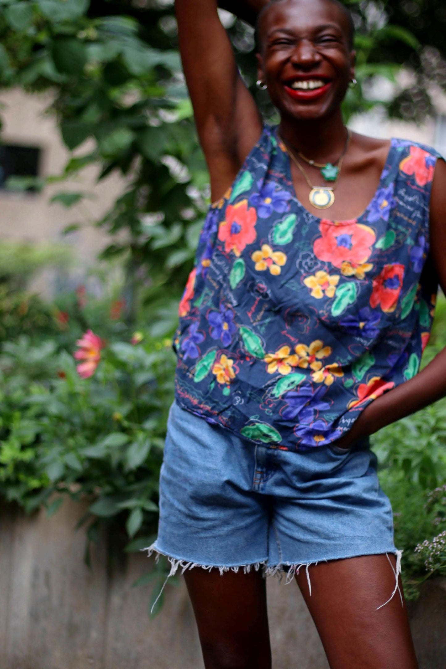 90s Floral Print Top| Vintage Miss JOY Sleeveless Blouse| Maximalist Summer Blouse | Bohemian Blue Top