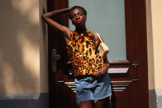 y2k Leo Print Top| Vintage Sleevsless Animal Print Summer Turtleneck | 90s Brown High neck Festival Blouse
