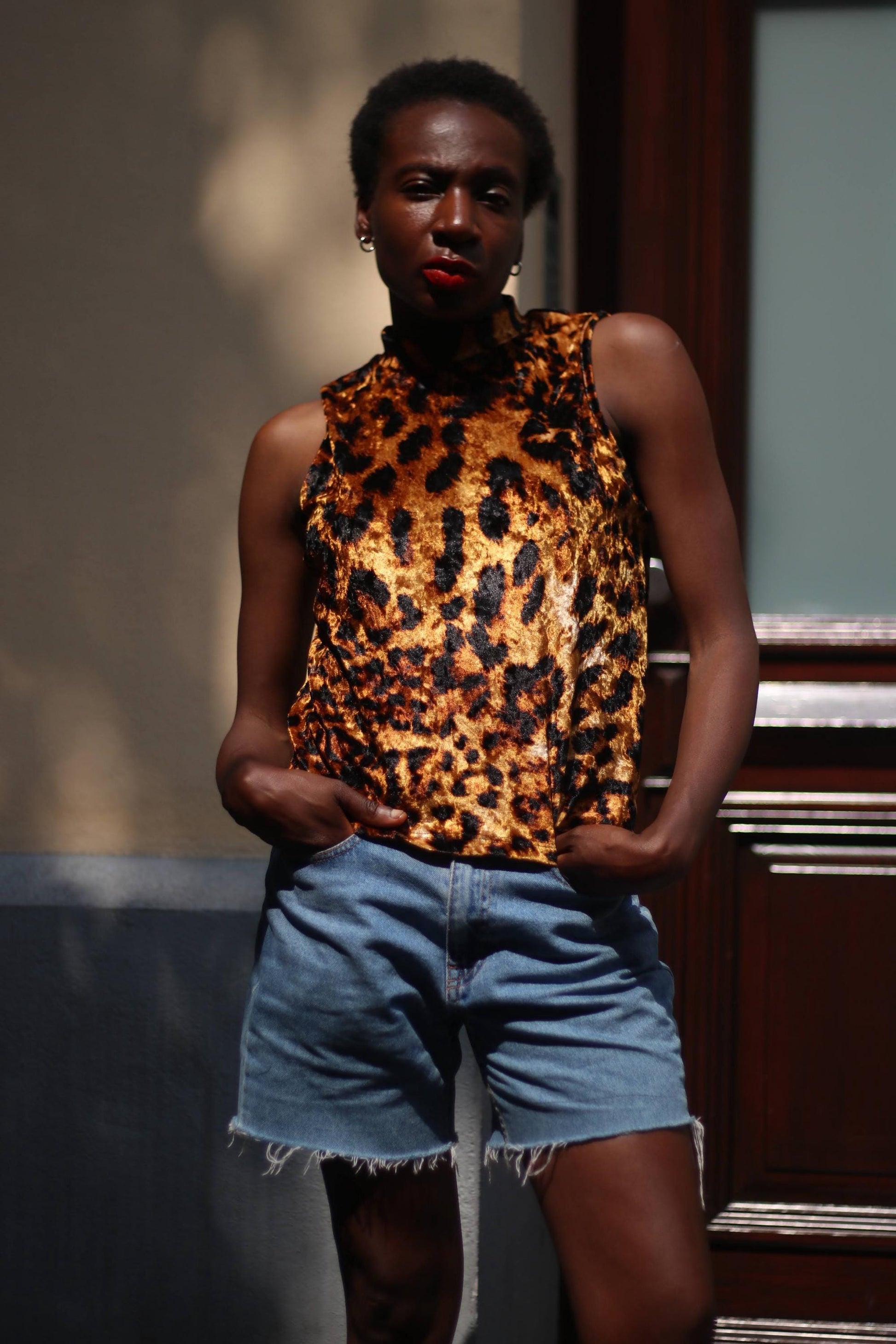 y2k Leo Print Top| Vintage Sleevsless Animal Print Summer Turtleneck | 90s Brown High neck Festival Blouse