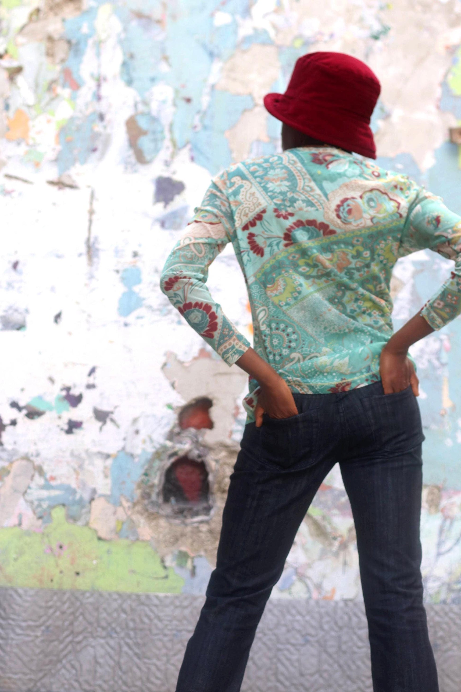 y2k Floral Top| Vintage Olsen Women's Maximalist Blouse | Turquoise Blouse