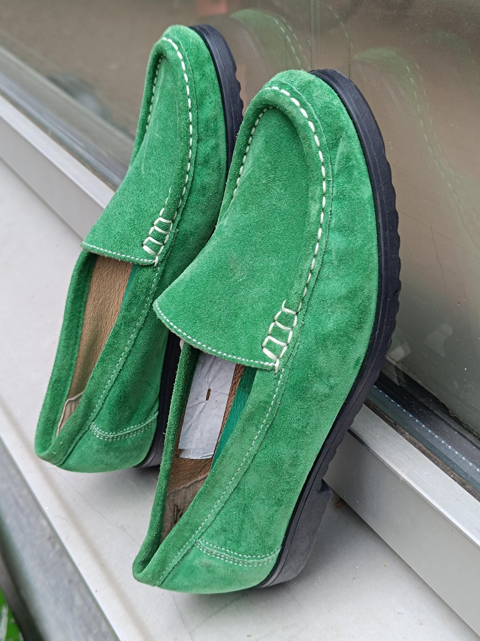 90s ARA Moccasins| Vintage Women's Minimalist Boat Shoes| Preppy Green Everyday Flats UK 3.5