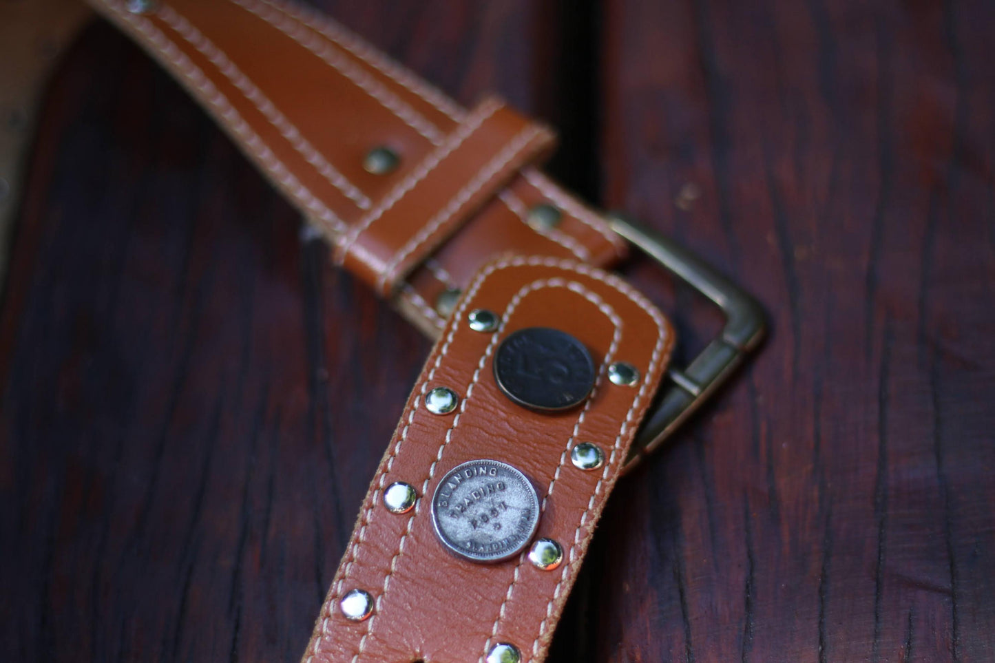 70s Leather Belt with Coin Detail| Vintage Unisex Brown Cowgirl belt| Maximalist Belt