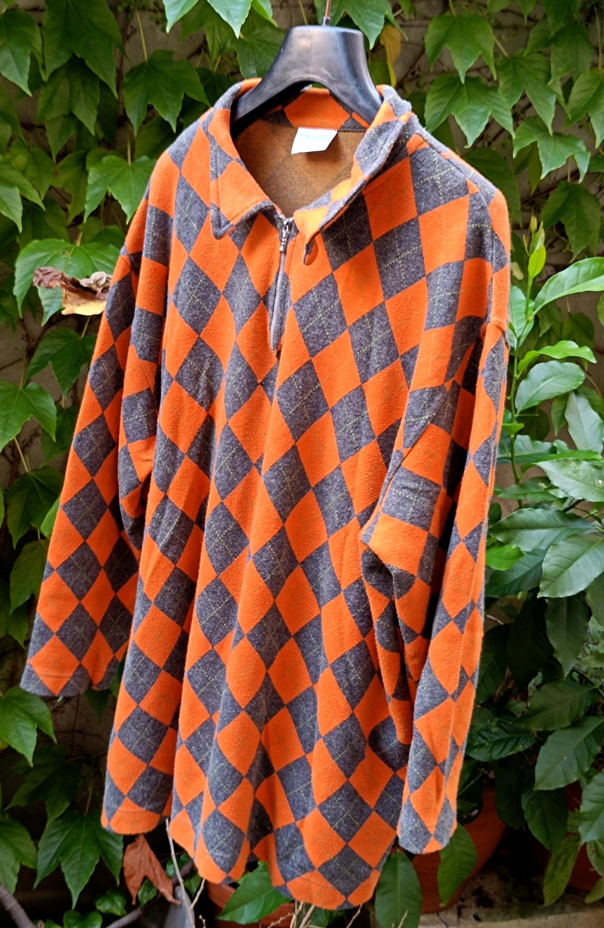 90s Argyle Print Sweatshirt| Vintage Flou Orange Sweatshirt| Women's Plaid Long Sleeved Sweater