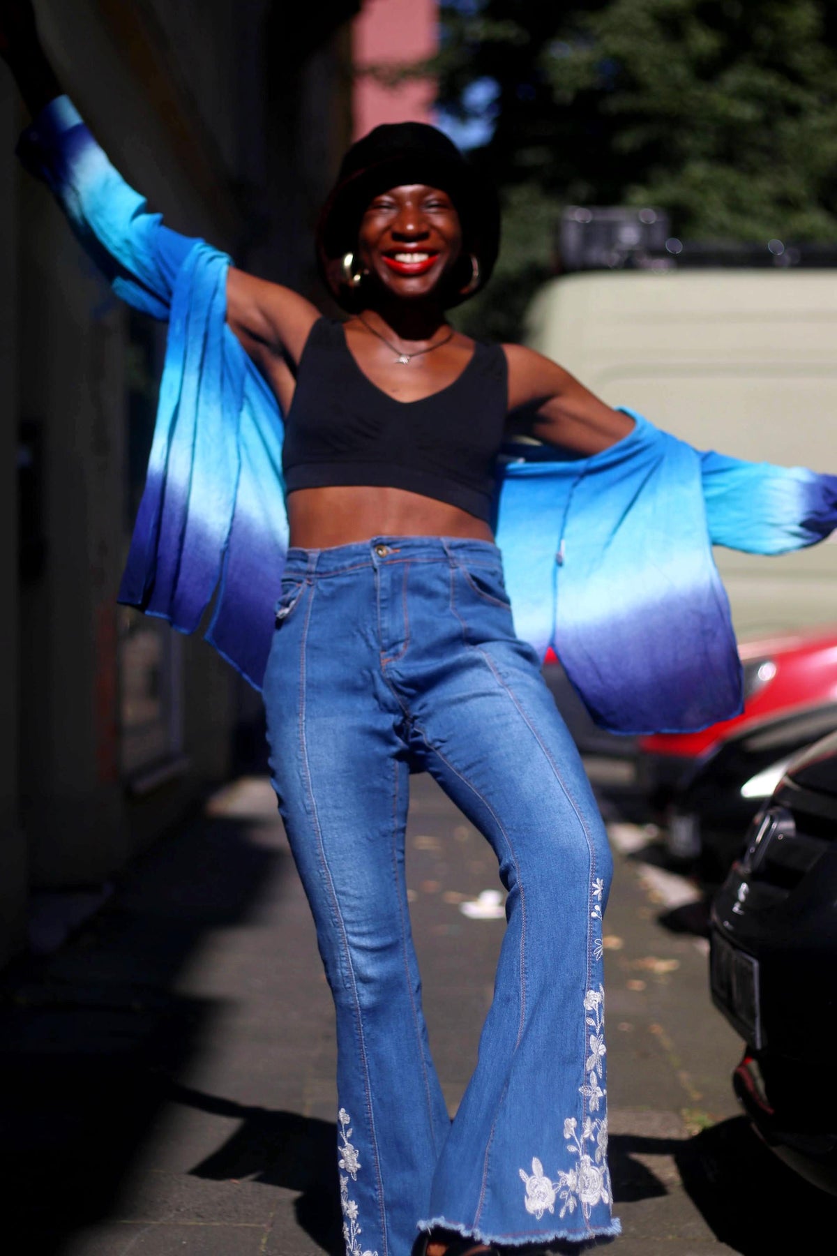 y2k Flared Jeans| Vintage Blue Flower Power Denim| High Waisted 