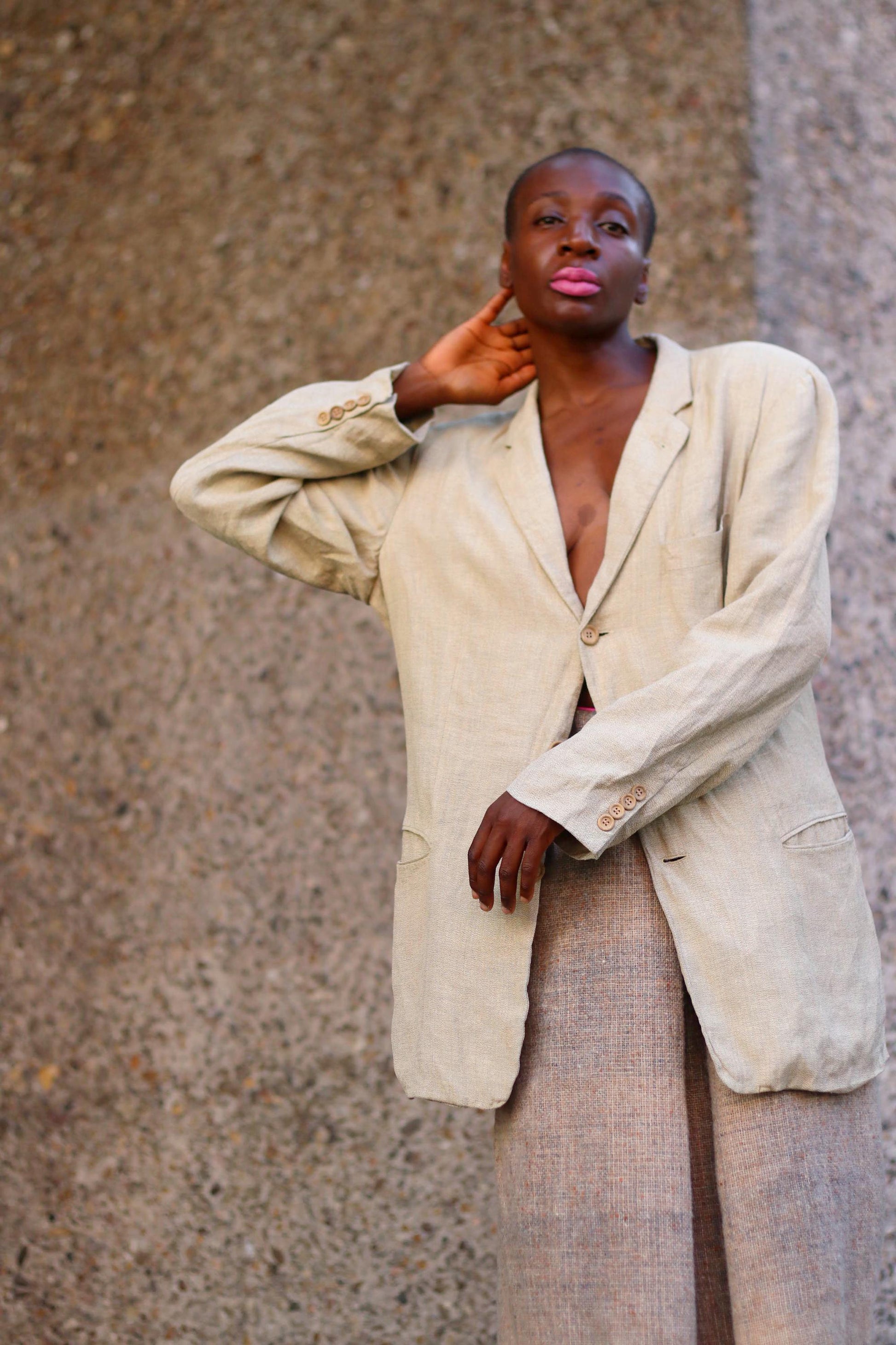 90s Hugo Boss Linen Blend Blazer | Vintage Minimalist Women's Brown blazer| Men's Workwear Jacket