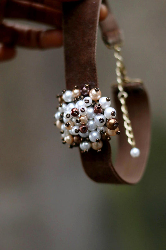 80s Floral Chocker| Vintage Women's Brown Necklace| Grunge Inspired Vintage Chic Jewelry
