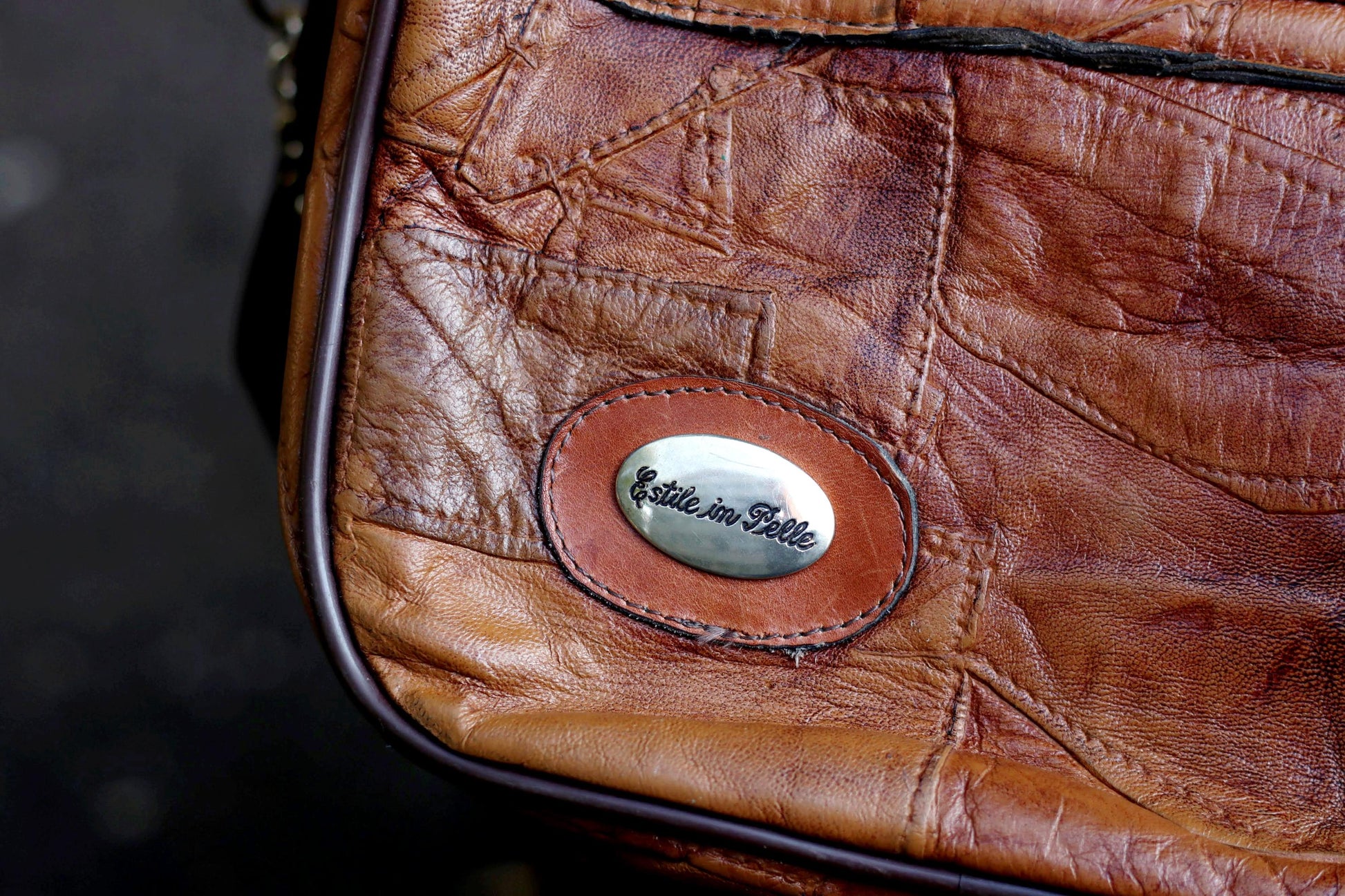 70s Leather Patchwork Bag| Women's Compact Vintage Leather Shoulder Bag| Brown Bohemian Handbag