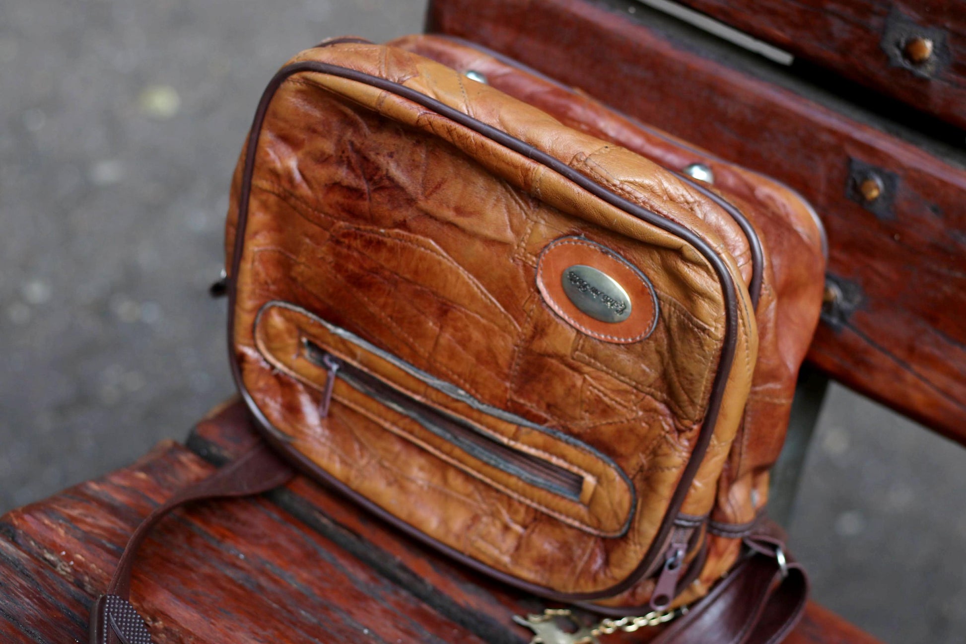 70s Leather Patchwork Bag| Women's Compact Vintage Leather Shoulder Bag| Brown Bohemian Handbag