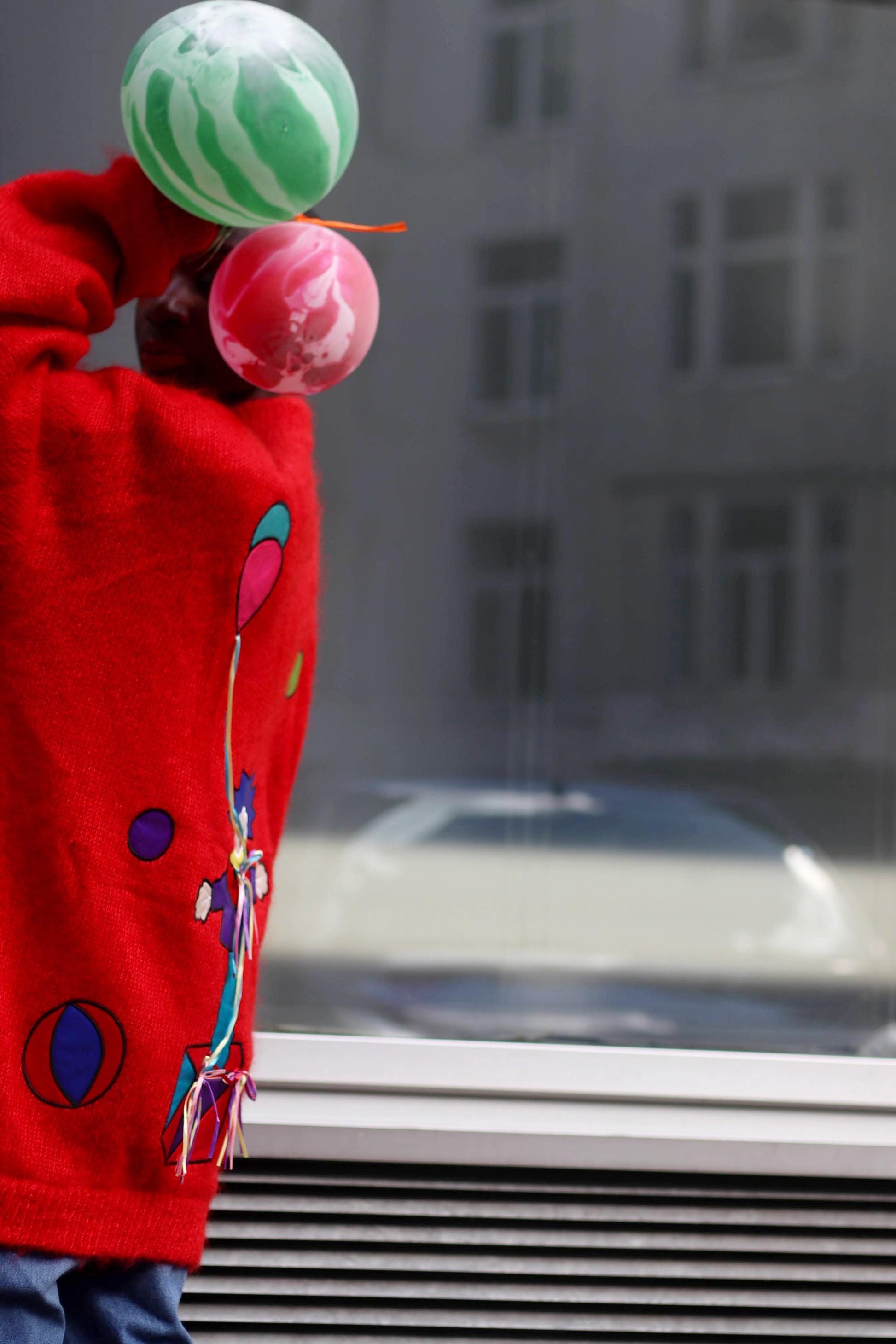 80s Clown Motif Cardigan| Vintage C&A Red Crazy print jumper| Ugly Christmas Jumper| Women's Maximalist Winter Sweater