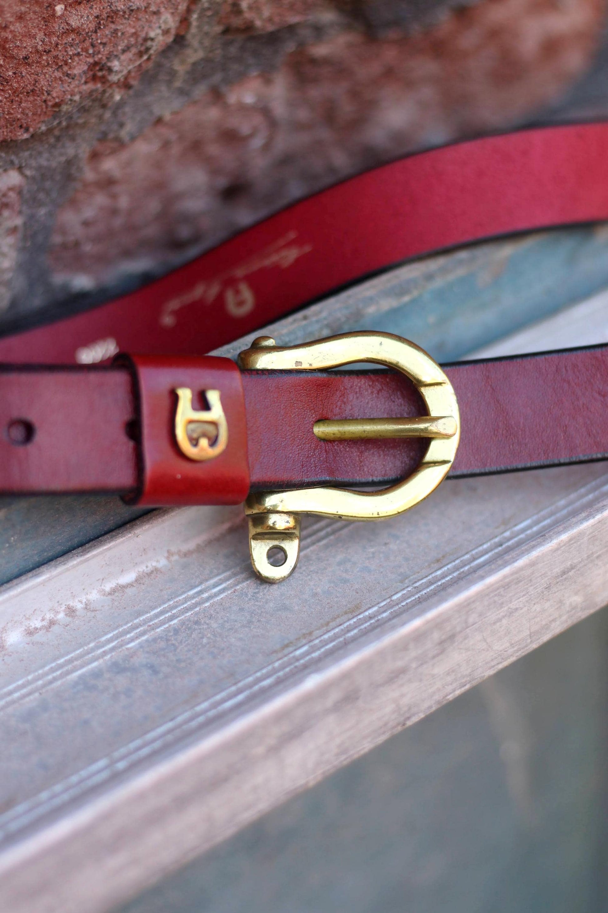Etienne Aigner Leather Belt| 90s Red leather belt | Minimalist Designer Belt with statement Gild-Toned buckle