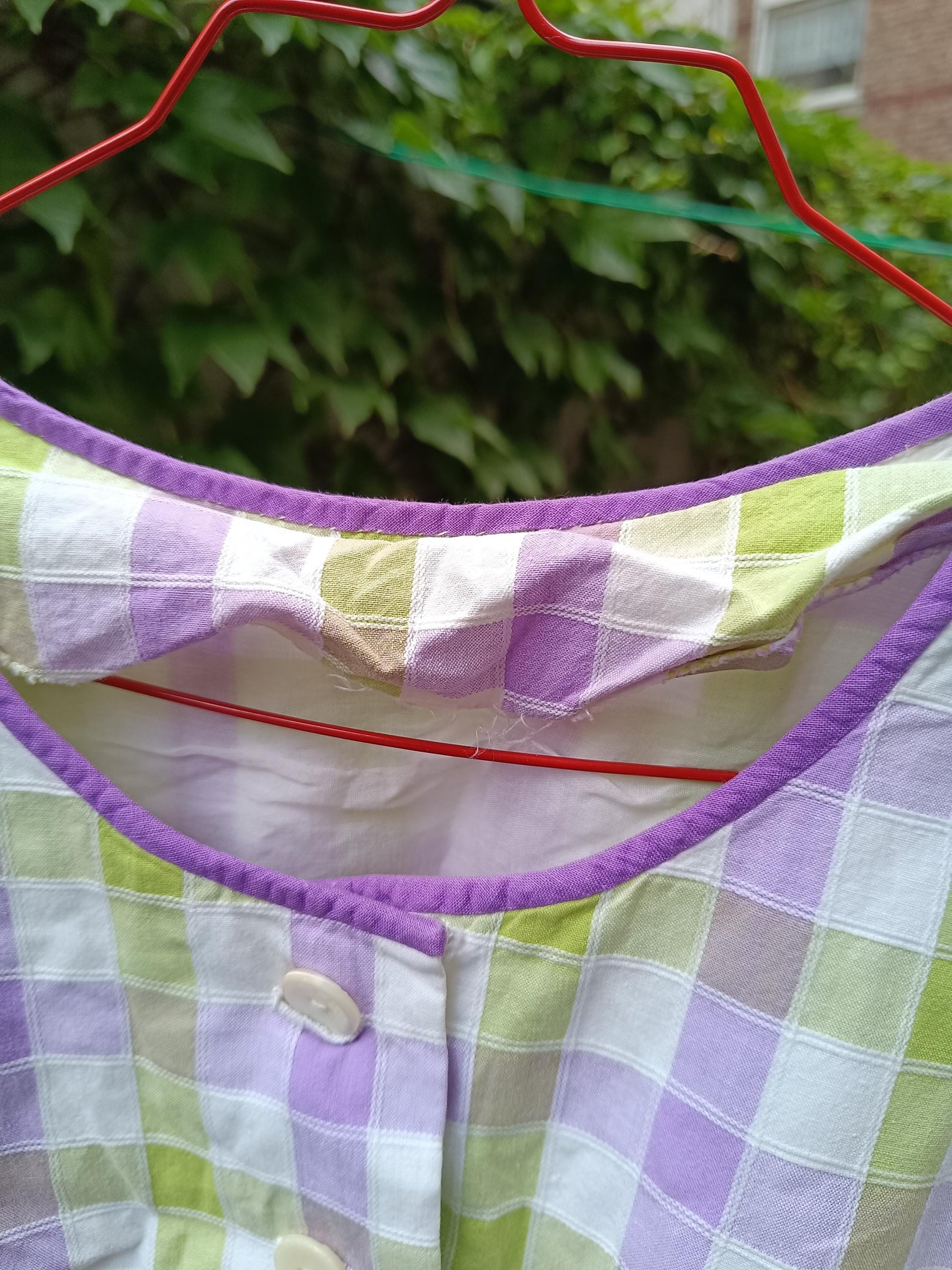 Vintage Gingham Fit and Flare Dress: Purple Green Check Cotton Summer Style