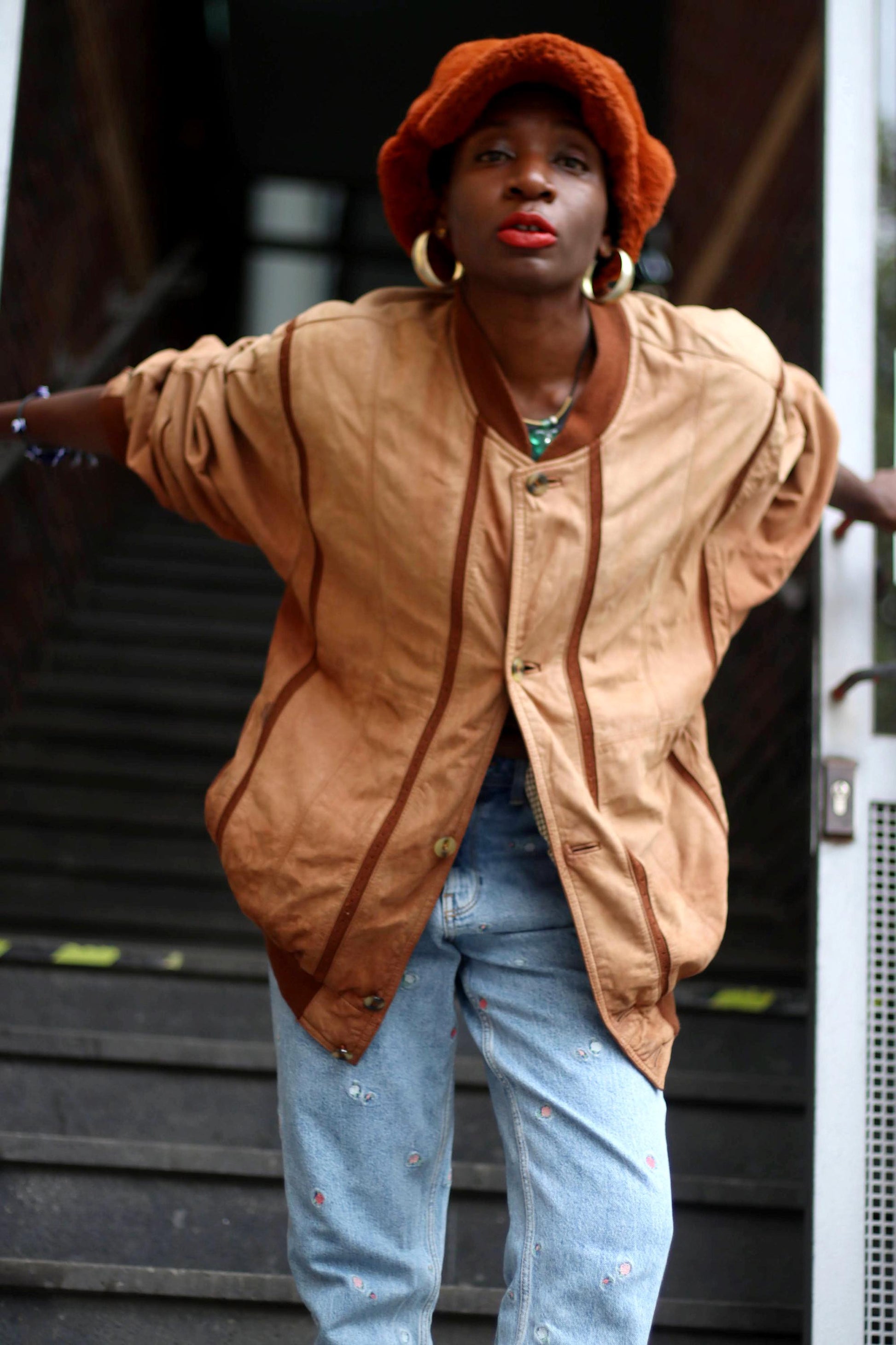 90s Leather Bomber| Vintage Brown Unisex Jacket| Minimalist Fall Sportswear Inspired Coat