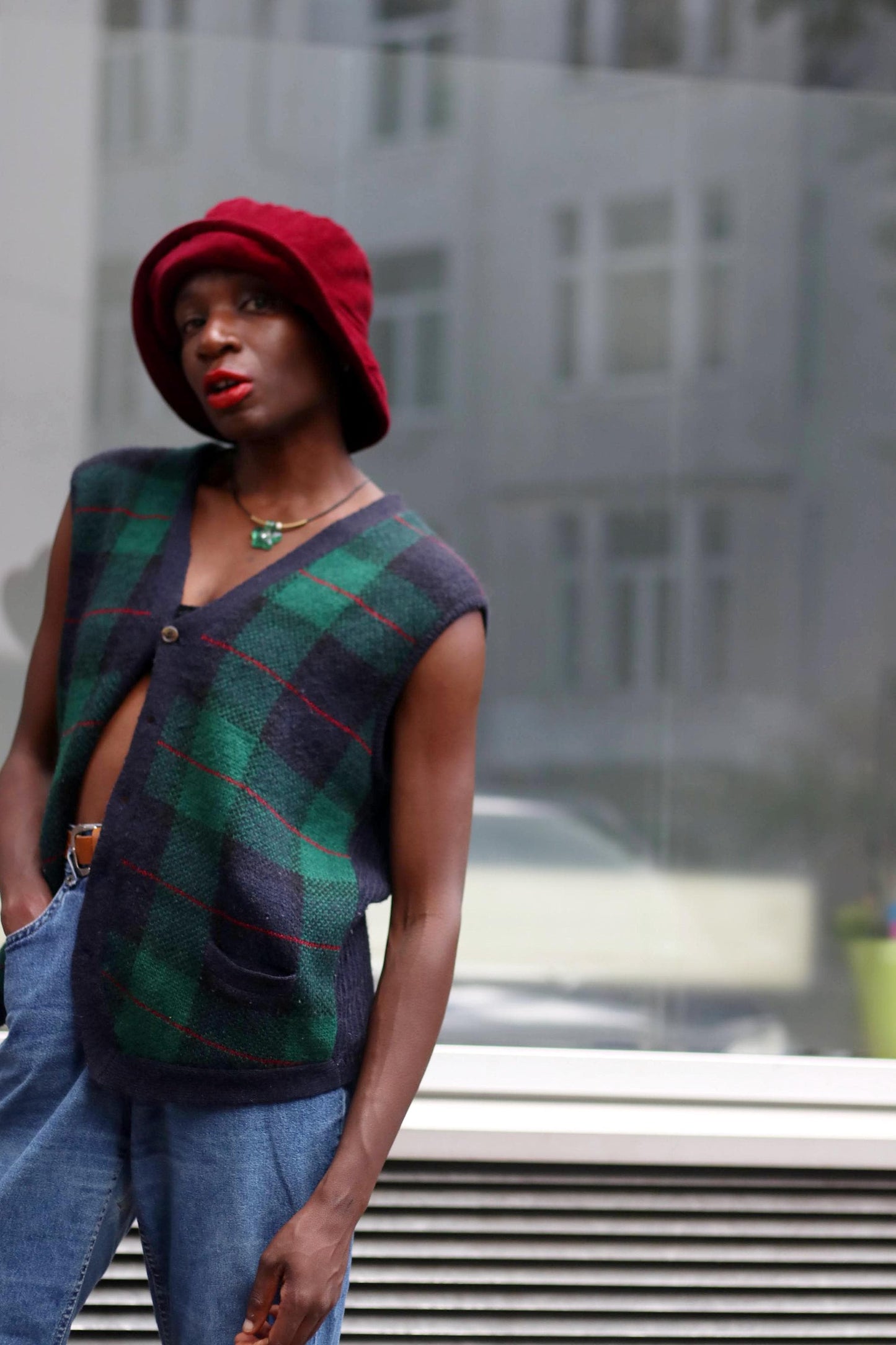 90s Hemmond Vest| Vintage Preppy Plaid Knit | Women's Checkered Sleeveless Cardigan|