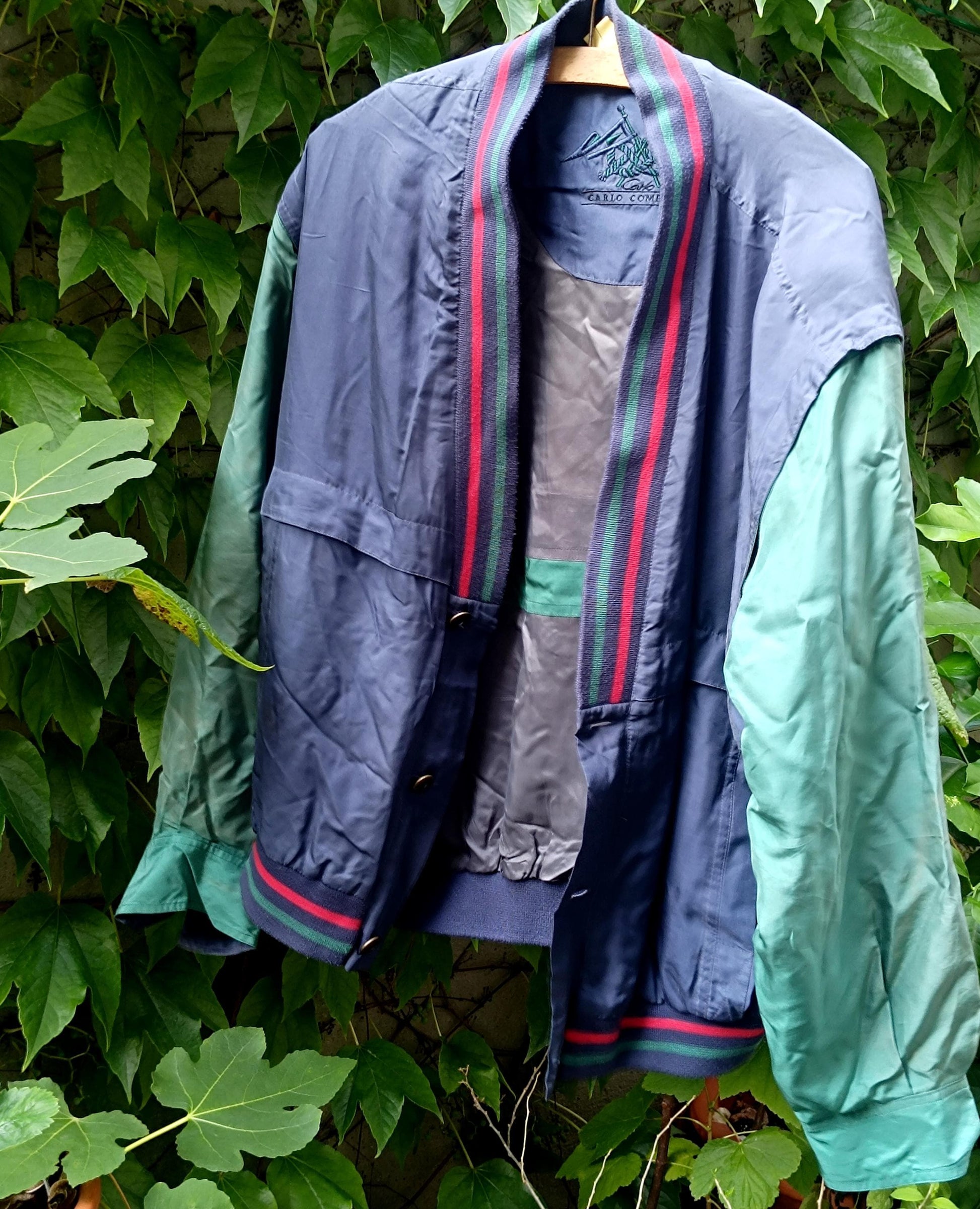 90s Carlo Comberti Silk Bomber | Vintage K- Way Unisex Jacket| Minimalist Striped Lightweight Jacket