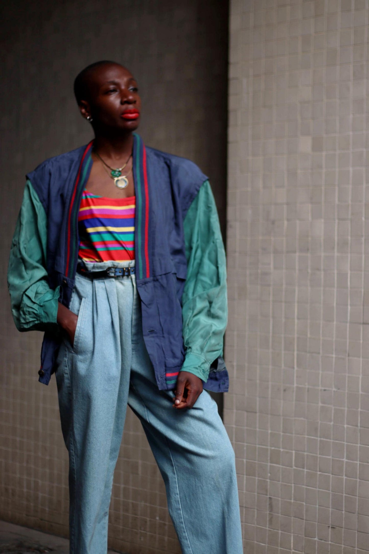90s Carlo Comberti Silk Bomber | Vintage K- Way Unisex Jacket| Minimalist Striped Lightweight Jacket