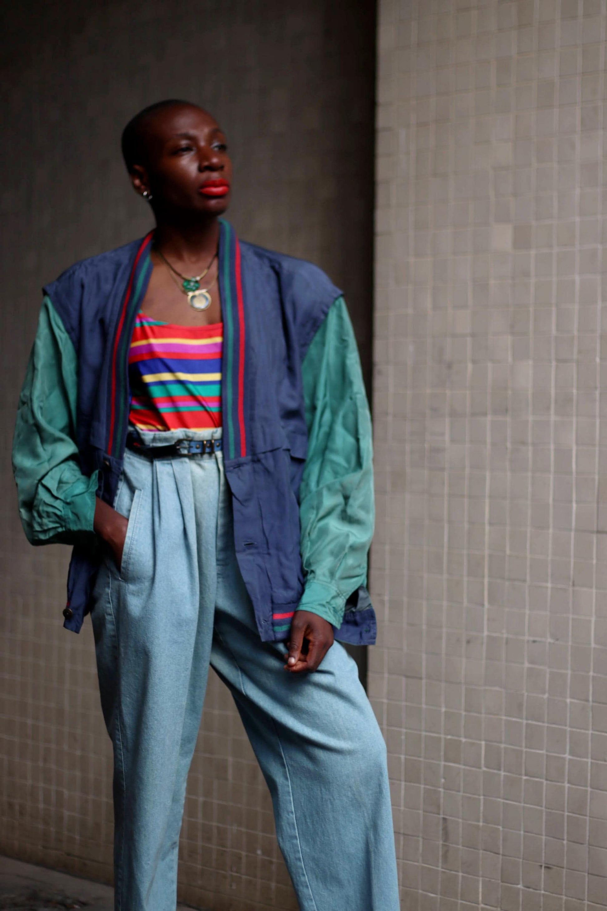 90s Carlo Comberti Silk Bomber | Vintage K- Way Unisex Jacket| Minimalist Striped Lightweight Jacket