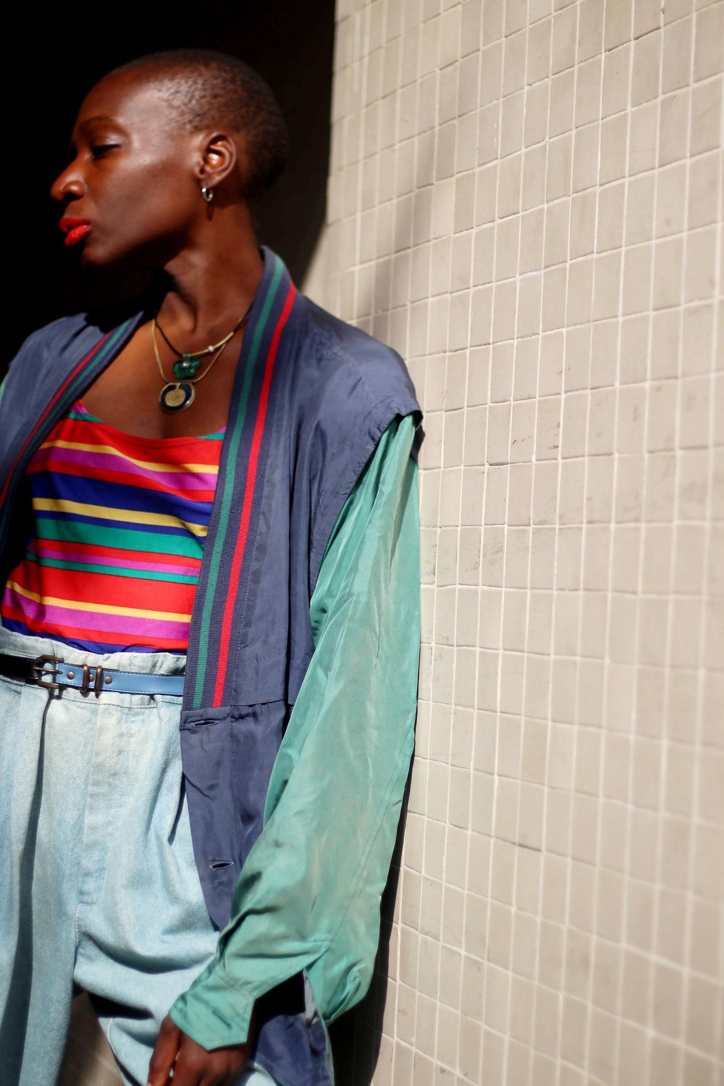 90s Carlo Comberti Silk Bomber | Vintage K- Way Unisex Jacket| Minimalist Striped Lightweight Jacket