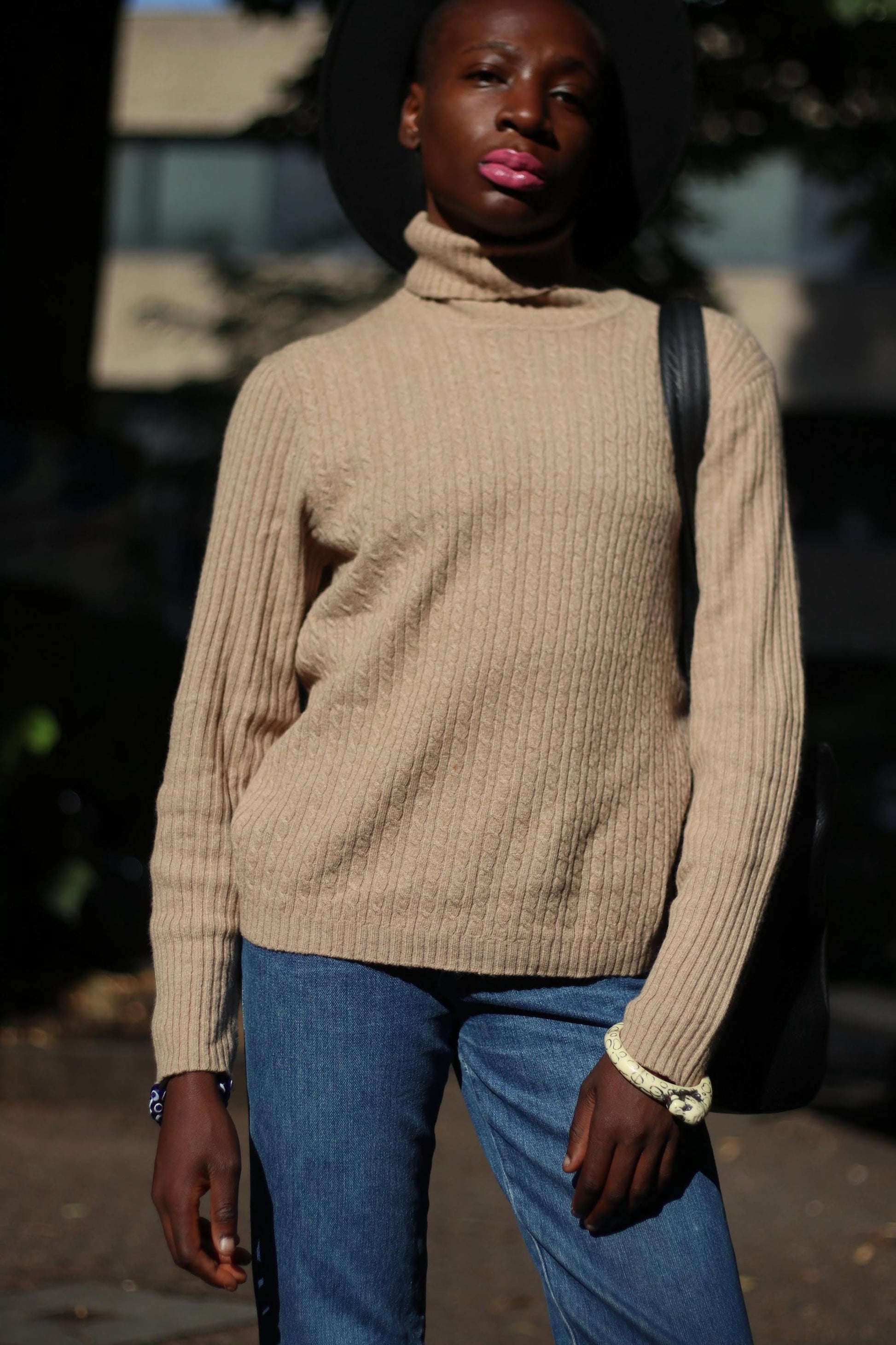 90s Esprit Turtleneck| Vintage Brown Winter Merino Wool Blend Winter Sweater| Women's Minimalist Long-sleeved Sweater