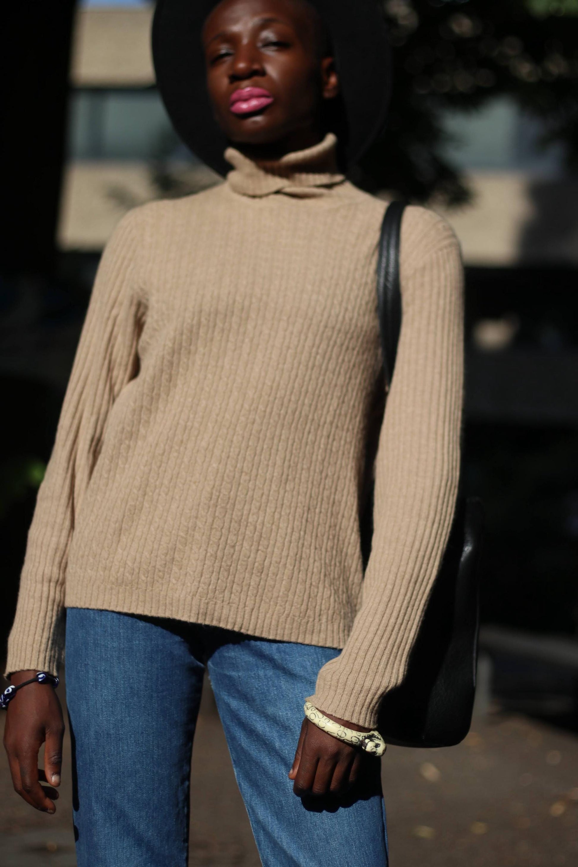 90s Esprit Turtleneck| Vintage Brown Winter Merino Wool Blend Winter Sweater| Women's Minimalist Long-sleeved Sweater