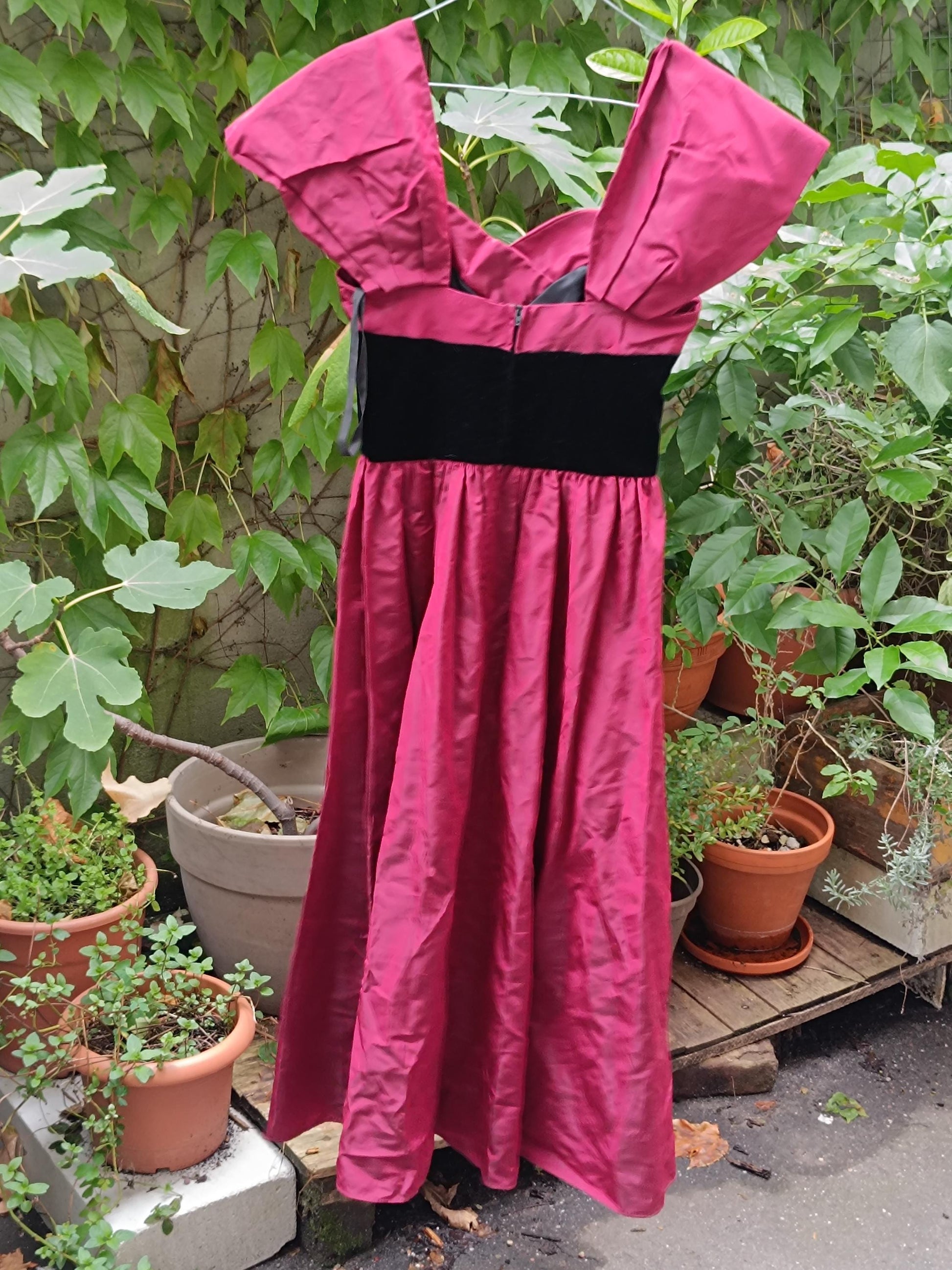 80s Laura Ashley Ball Gown| Vintage Velvet like and Tafetta Opulent Evening Dress