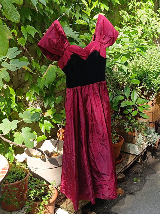 80s Laura Ashley Ball Gown| Vintage Velvet like and Tafetta Opulent Evening Dress