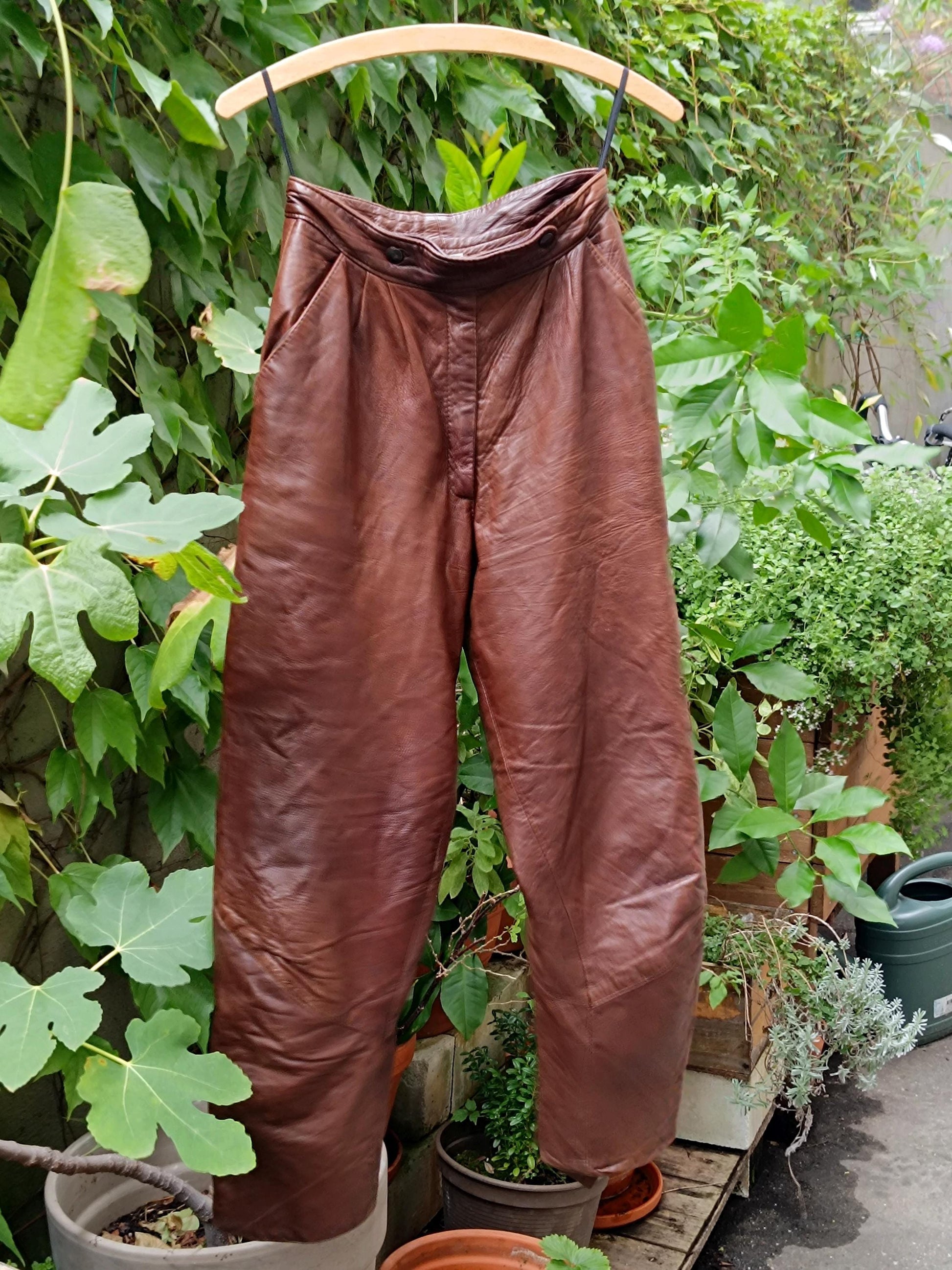 90s Genel London Vintage Leather Pants: Tapered Suede Trousers
