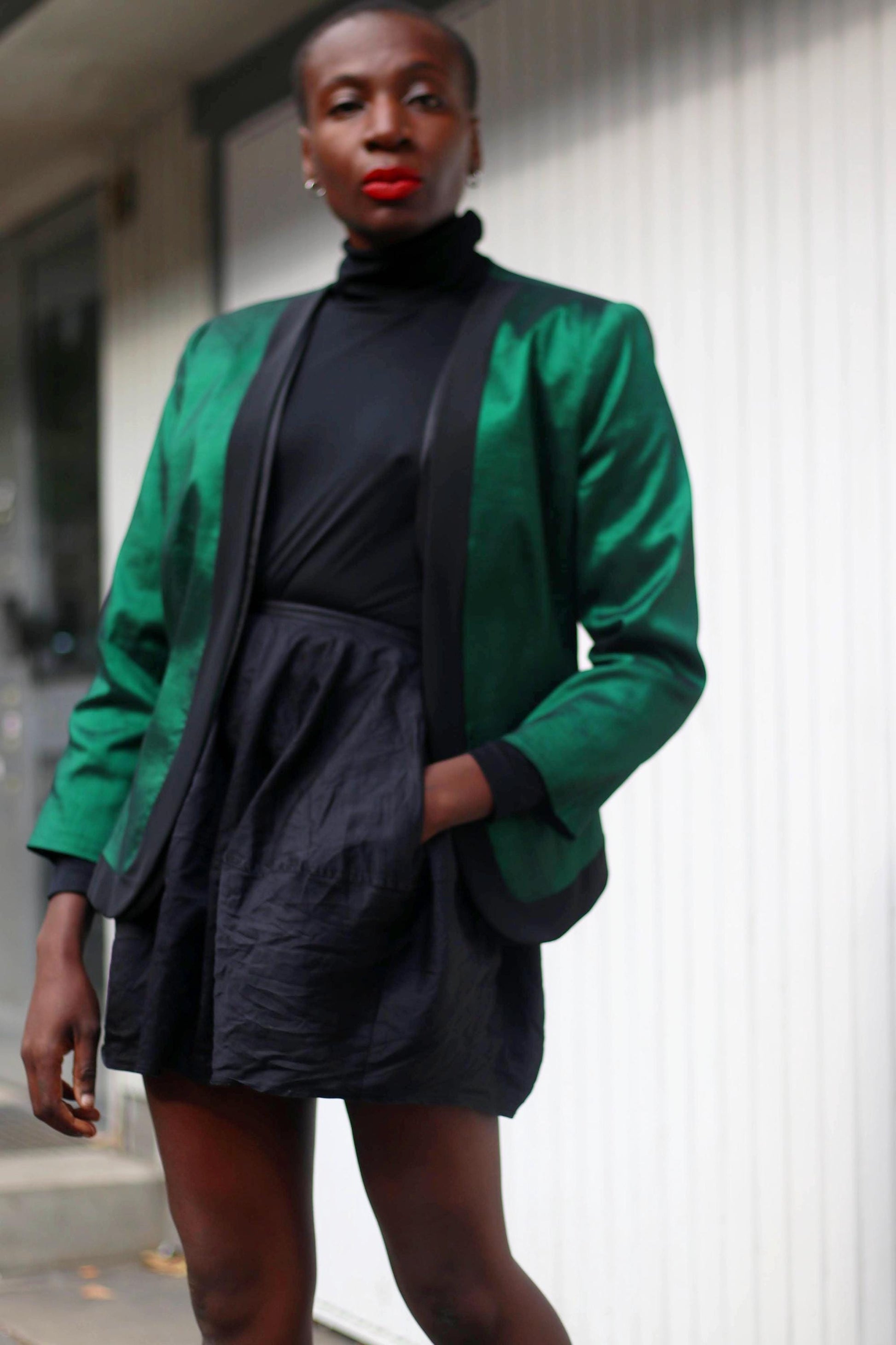 Alba Mode Green Jacket| Vintage Tuxedo inspired blazer with black lapels| Evening Shimmery Jacket