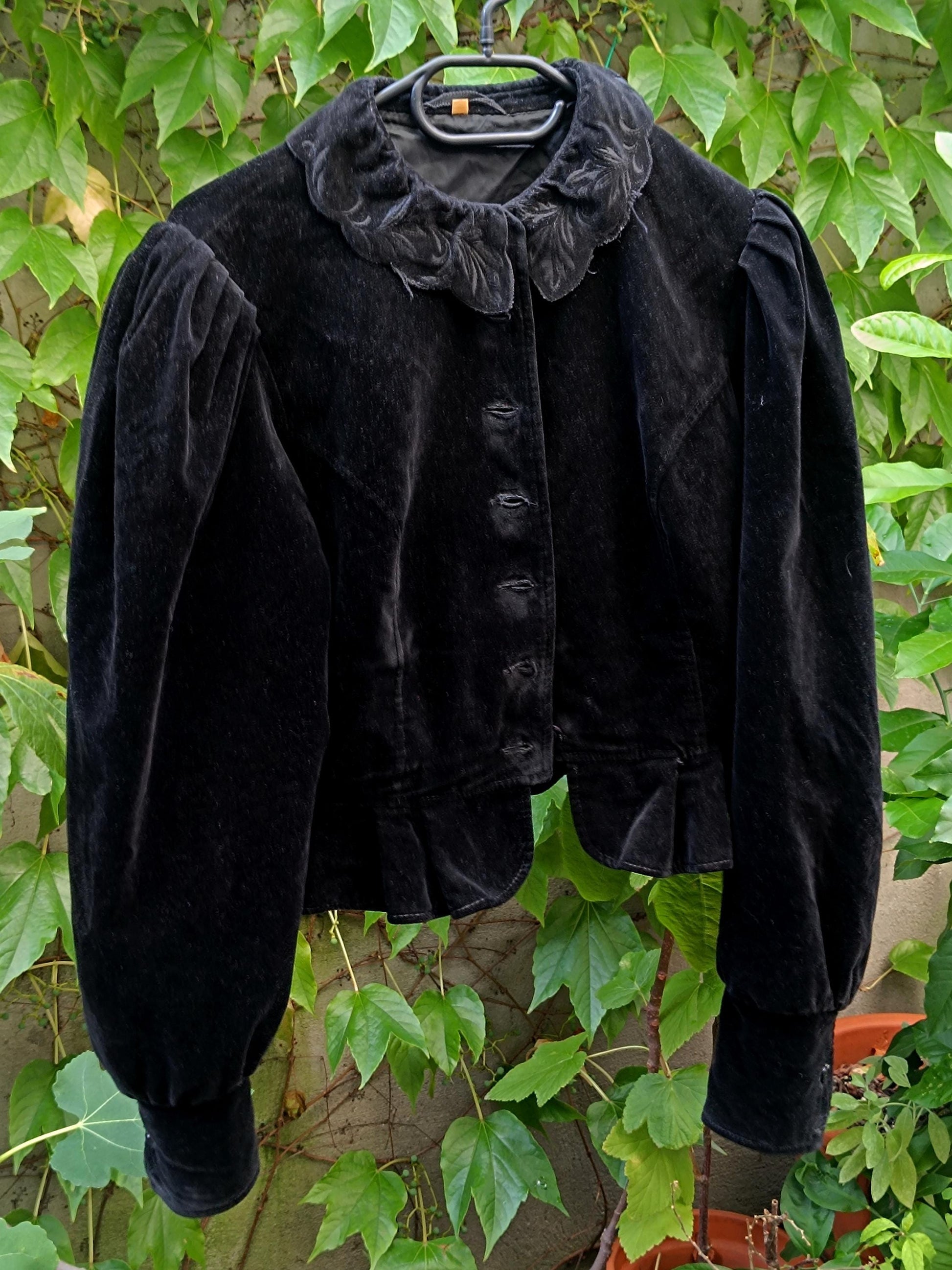 80s Austrian-Inspired Blouse With Statement Collar | Vintage Gothic Black Long-sleeved Blazer| Handmade Opulent Buttoned down Shirt