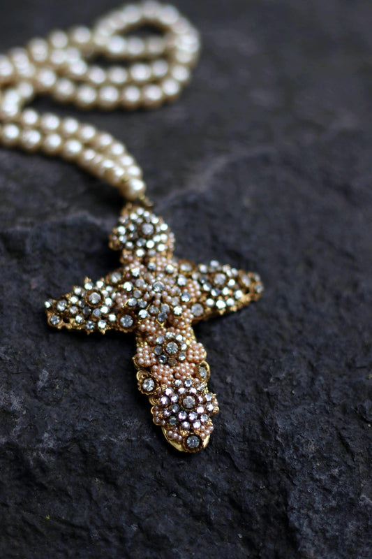 80s STANLEY HAGLER Necklace| Rare Vintage Opulent Cross Jewelry| Sautoir Designer necklace