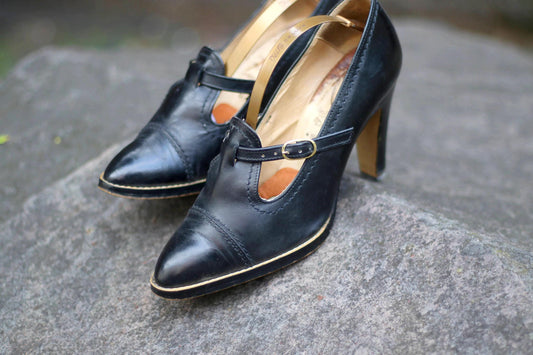 80s Servas Pumps| Vintage Women's Black Shoe| Size US 4.5