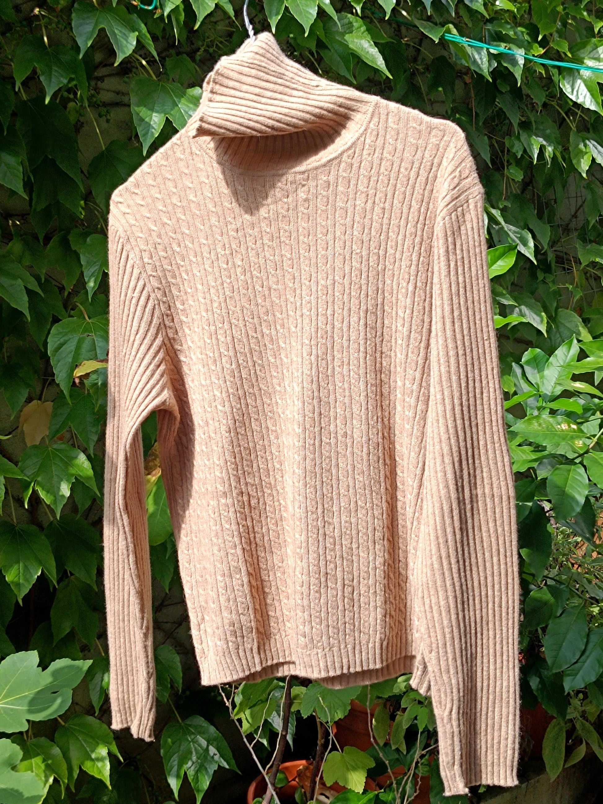90s Esprit Turtleneck| Vintage Brown Winter Merino Wool Blend Winter Sweater| Women's Minimalist Long-sleeved Sweater
